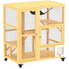 PawHut Wooden Cat House for Indoor Cats 3 Levels Cat Condo Cat Villa on Wheels with Cat Flap Door Platforms Hammock Openable Top for 2 Cats, Yellow