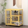 PawHut Wooden Cat House for Indoor Cats 3 Levels Cat Condo Cat Villa on Wheels with Cat Flap Door Platforms Hammock Openable Top for 2 Cats, Yellow