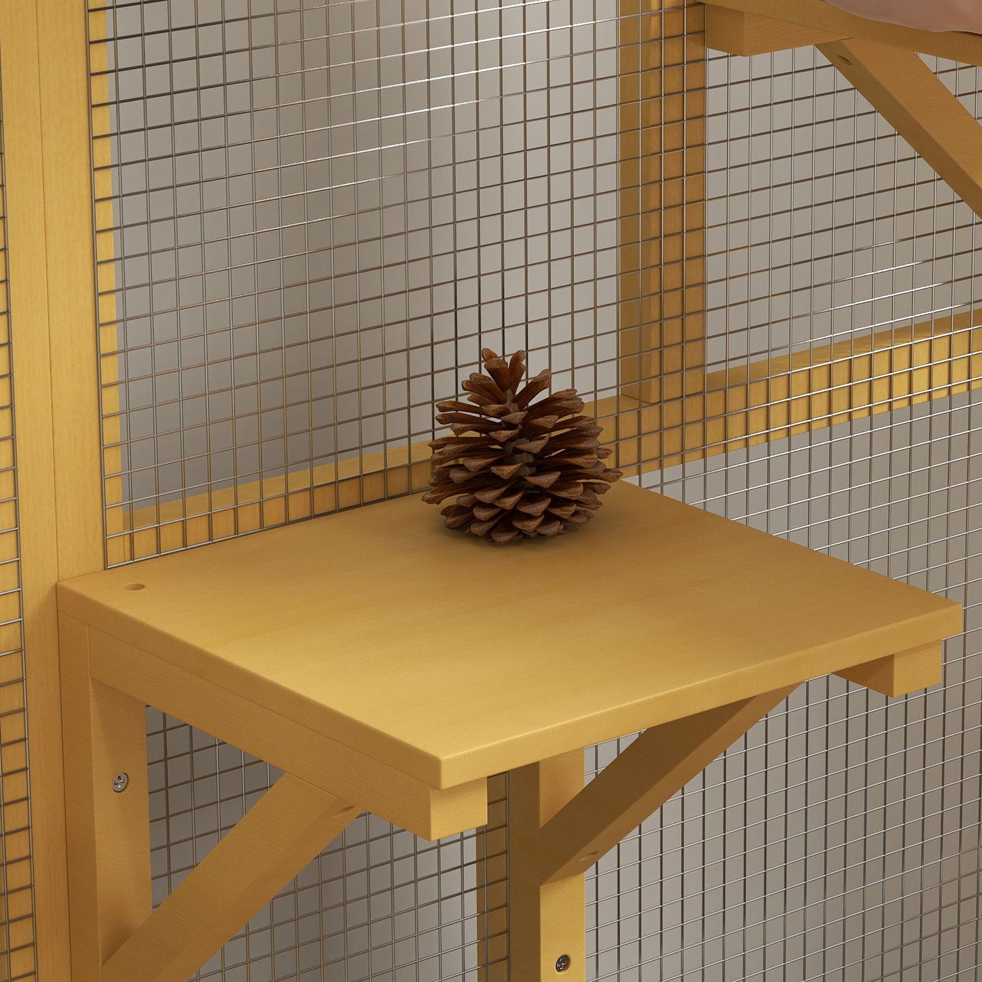 PawHut Wooden Cat House for Indoor Cats 3 Levels Cat Condo Cat Villa on Wheels with Cat Flap Door Platforms Hammock Openable Top for 2 Cats, Yellow