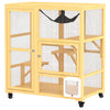 PawHut Wooden Cat House for Indoor Cats 3 Levels Cat Condo Cat Villa on Wheels with Cat Flap Door Platforms Hammock Openable Top for 2 Cats, Yellow