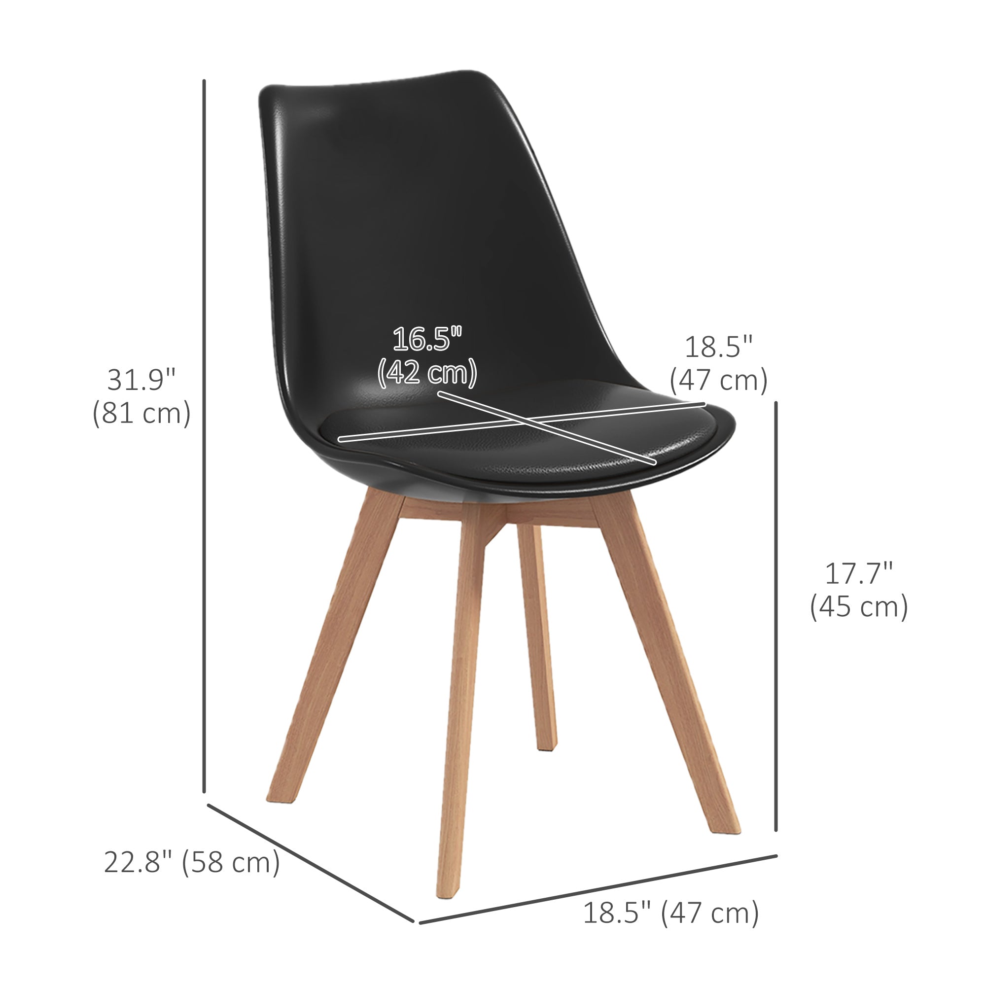 HOMCOM Dining Chairs Set of 4, Modern Kitchen Chairs with PU Leather Cushion and Wood Base, Upholstered Accent Chairs for Living Room and Dining Room, Black