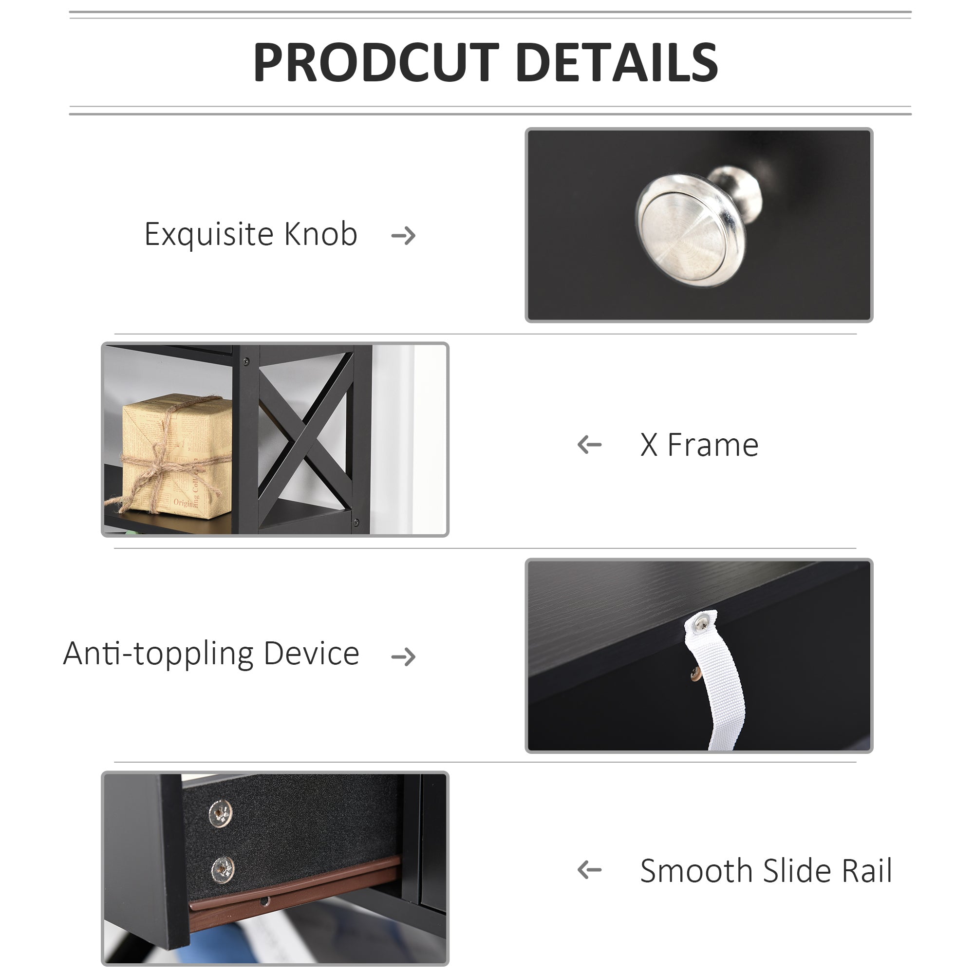 HOMCOM Console Table Sofa Side Desk with Storage Shelves Drawers X Frame for Living Room Entryway Black