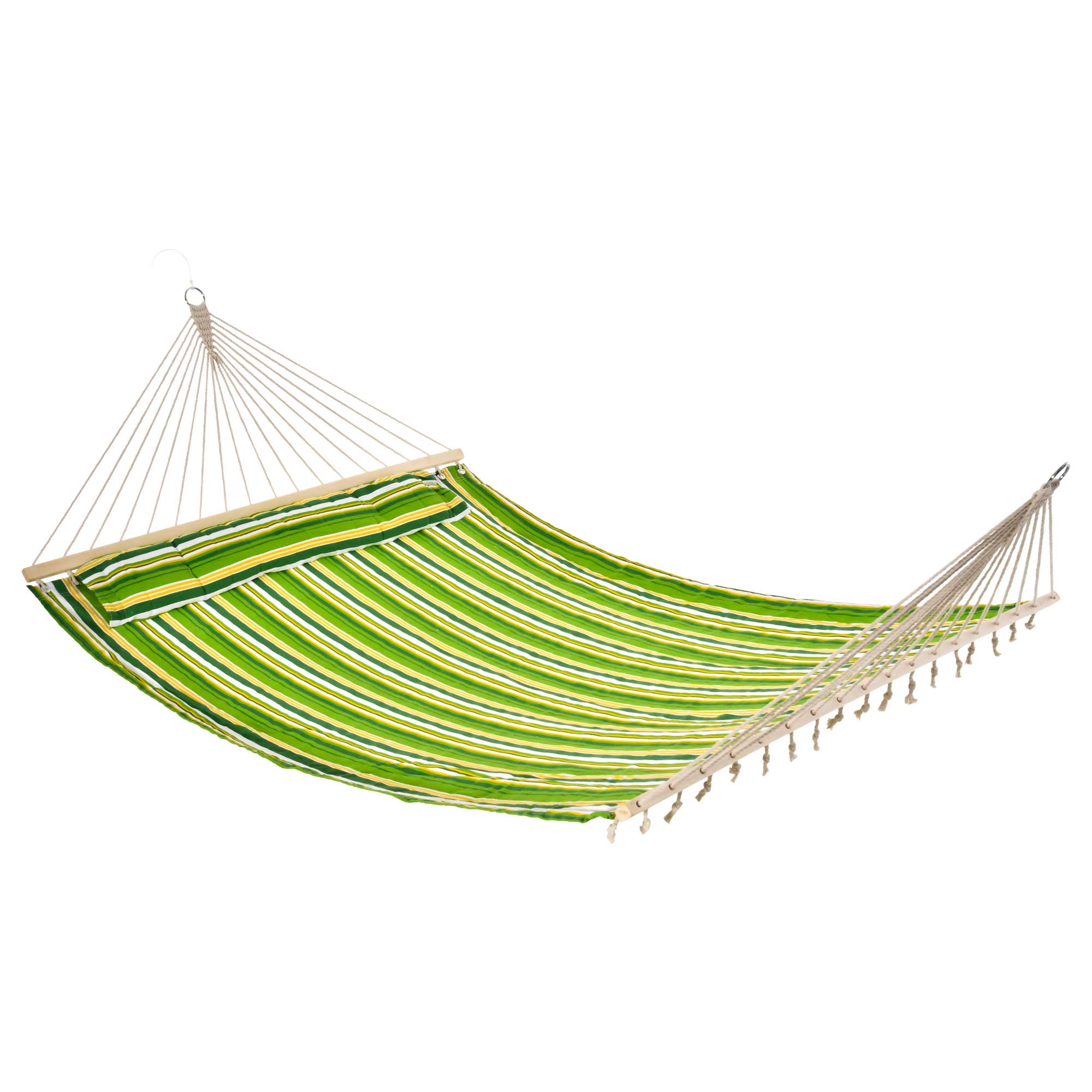 Outsunny 75" Patio Outdoor Hammock, Striped Camping Hammock Lounge Bed Garden w/ Pillow, Green