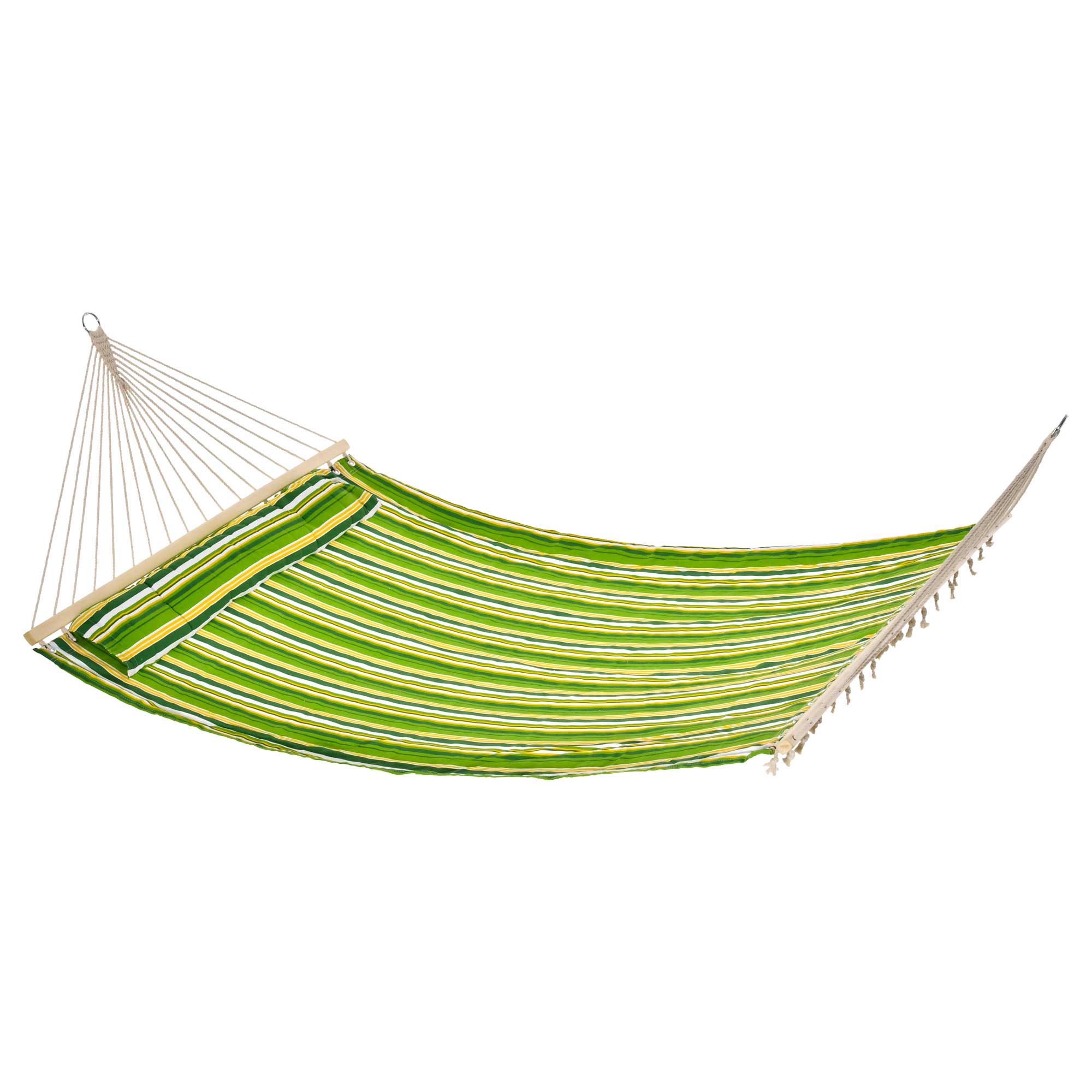 Outsunny 75" Patio Outdoor Hammock, Striped Camping Hammock Lounge Bed Garden w/ Pillow, Green