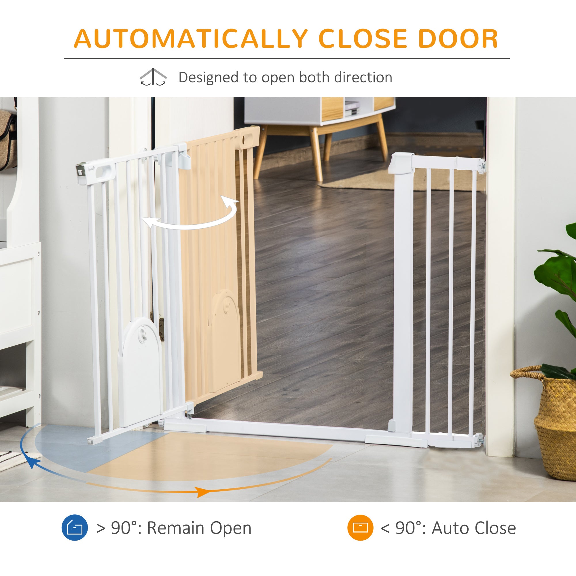 PawHut 30"-52" Extra Wide Pet Gate with Small Door, 30"H Dog Gate with Safety Gate Barrier, Stair Pressure Fit, Auto Close, Double Locking, for Doorways, Hallways, White