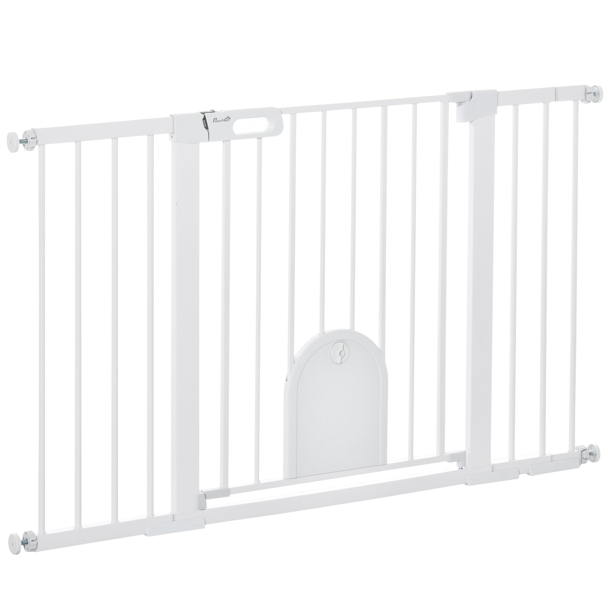 PawHut 30"-52" Extra Wide Pet Gate with Small Door, 30"H Dog Gate with Safety Gate Barrier, Stair Pressure Fit, Auto Close, Double Locking, for Doorways, Hallways, White