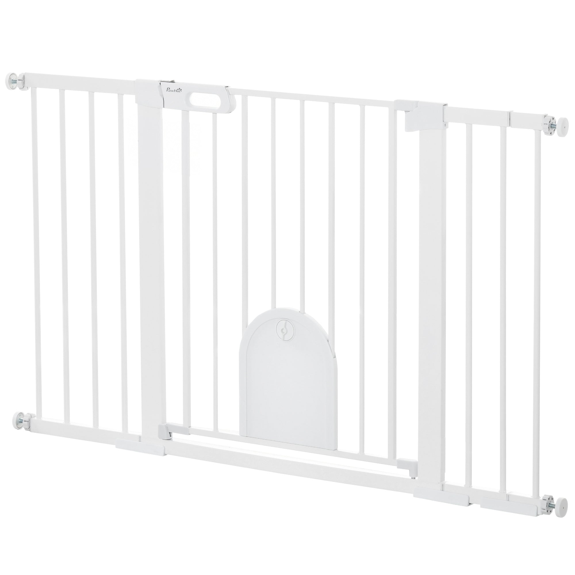 PawHut 30"-52" Extra Wide Pet Gate with Small Door, 30"H Dog Gate with Safety Gate Barrier, Stair Pressure Fit, Auto Close, Double Locking, for Doorways, Hallways, White