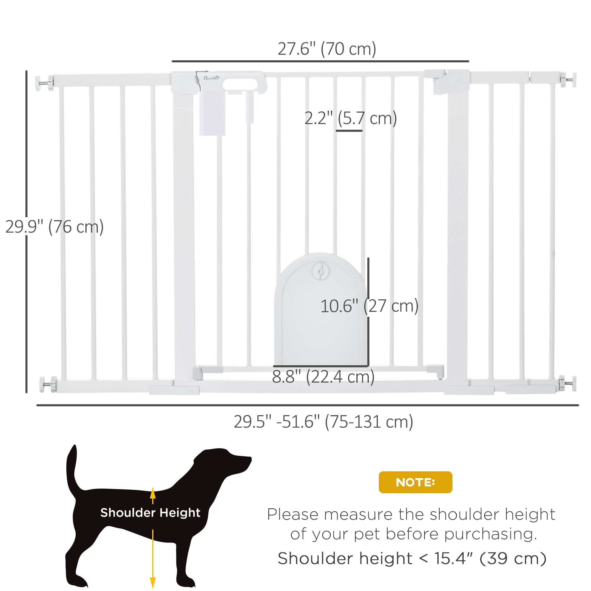 PawHut 30"-52" Extra Wide Pet Gate with Small Door, 30"H Dog Gate with Safety Gate Barrier, Stair Pressure Fit, Auto Close, Double Locking, for Doorways, Hallways, White