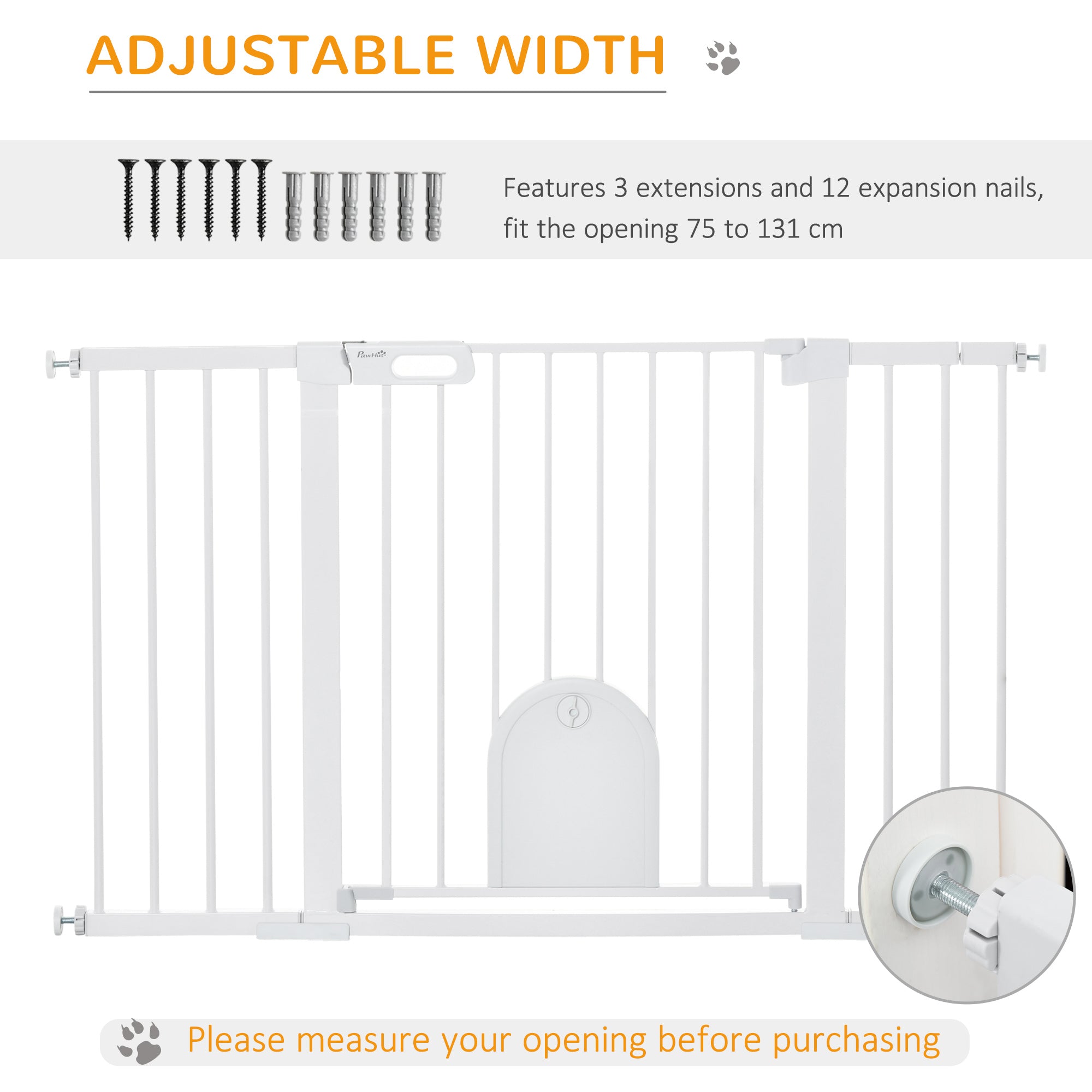 PawHut 30"-52" Extra Wide Pet Gate with Small Door, 30"H Dog Gate with Safety Gate Barrier, Stair Pressure Fit, Auto Close, Double Locking, for Doorways, Hallways, White