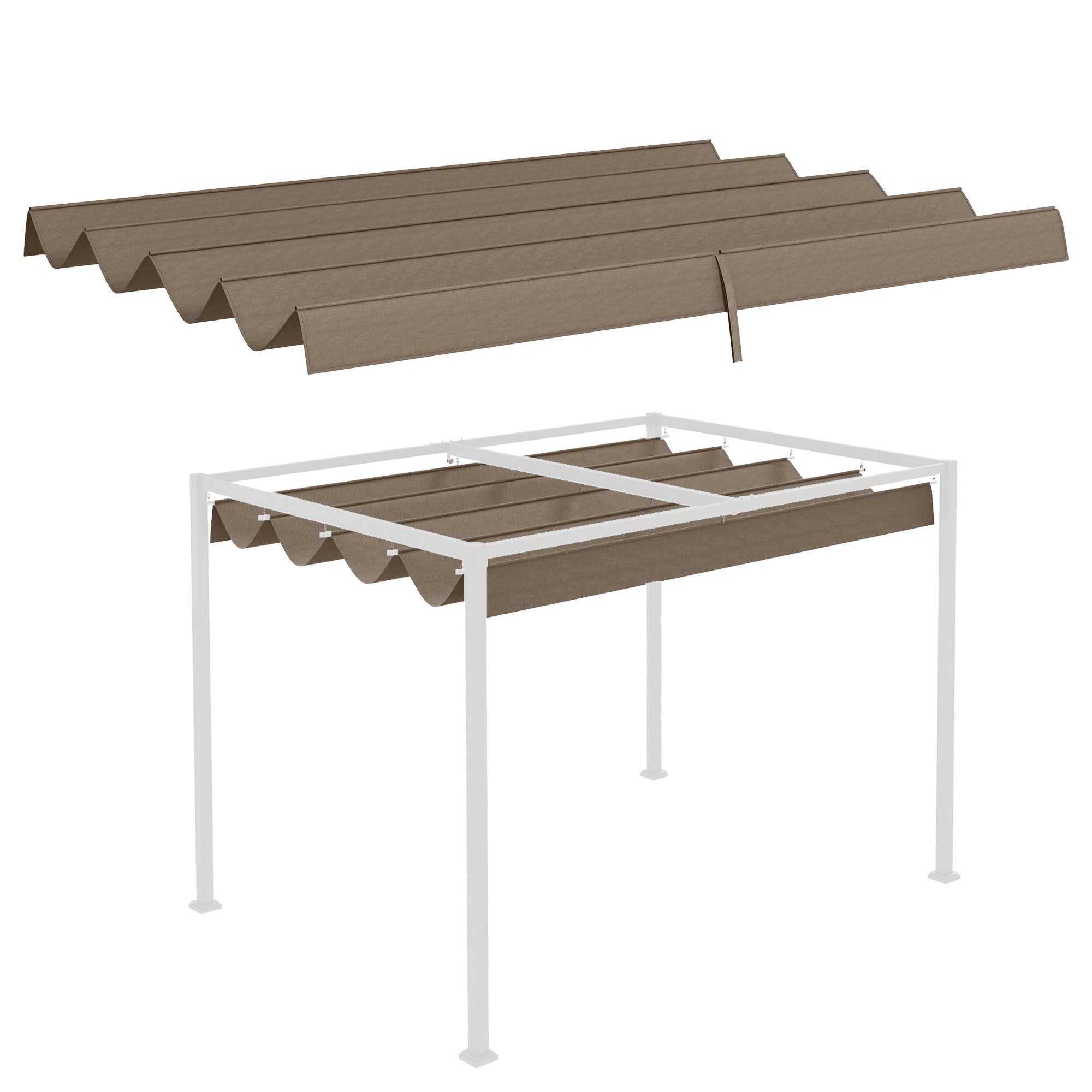 Outsunny Retractable Pergola Canopy, Sun Shade Cover, UV30+ Protected Replacement Canopy Fabric for 9.8' x 7.1' Pergola, Coffee