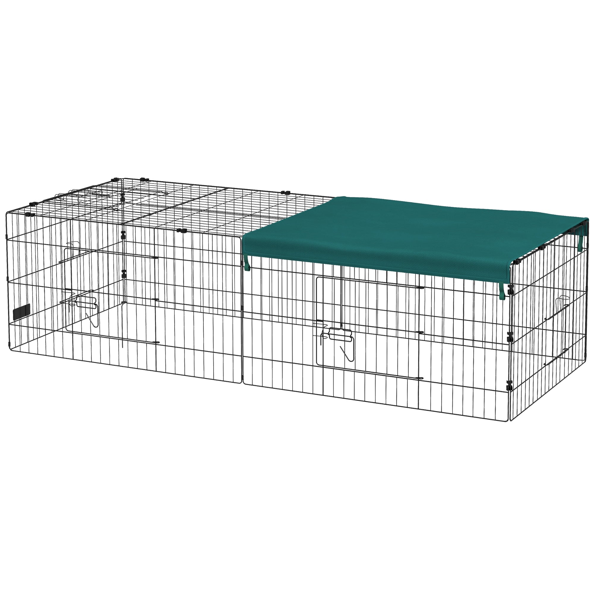 PawHut 73" Small Animal Cage, Pet Playpen for Chicken, Rabbits, Chinchillas, Outdoor Small Animal Playpen with Flat Roof, Green