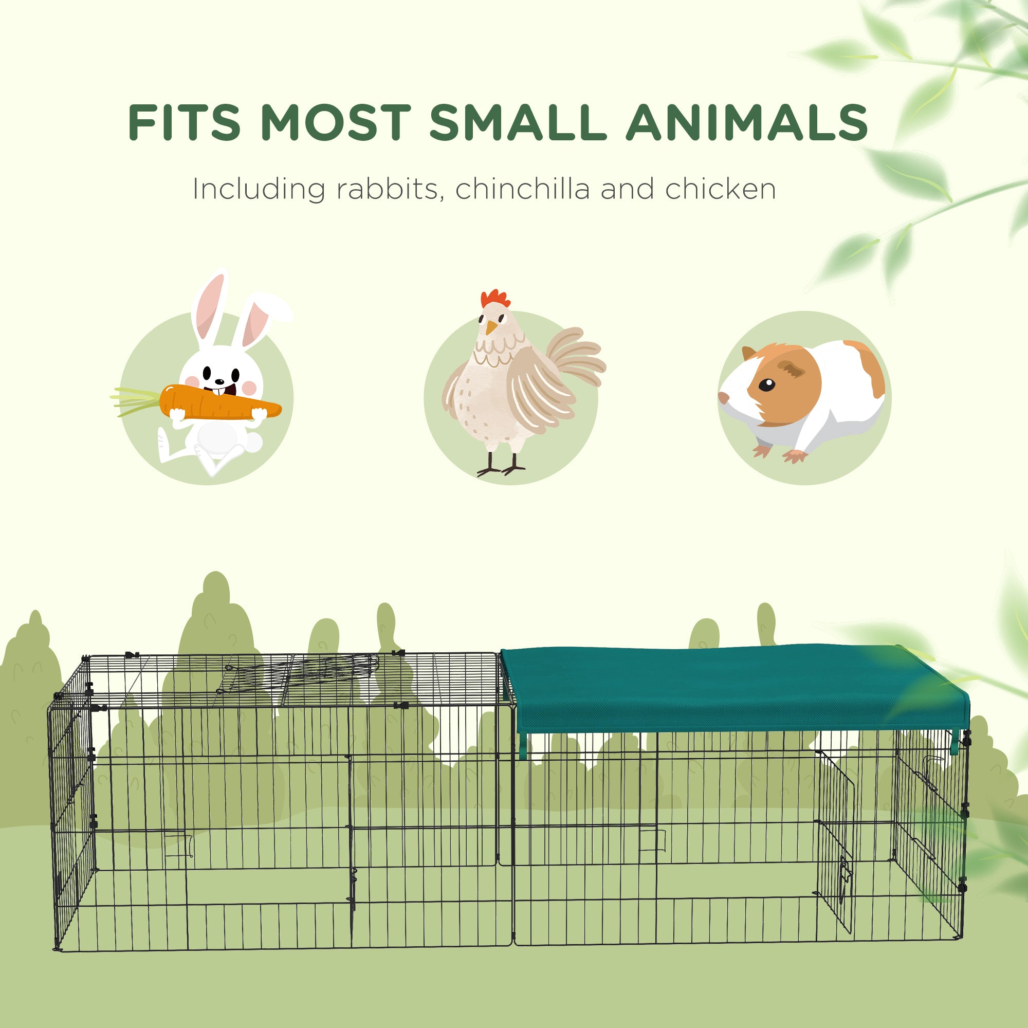 PawHut 73" Small Animal Cage, Pet Playpen for Chicken, Rabbits, Chinchillas, Outdoor Small Animal Playpen with Flat Roof, Green