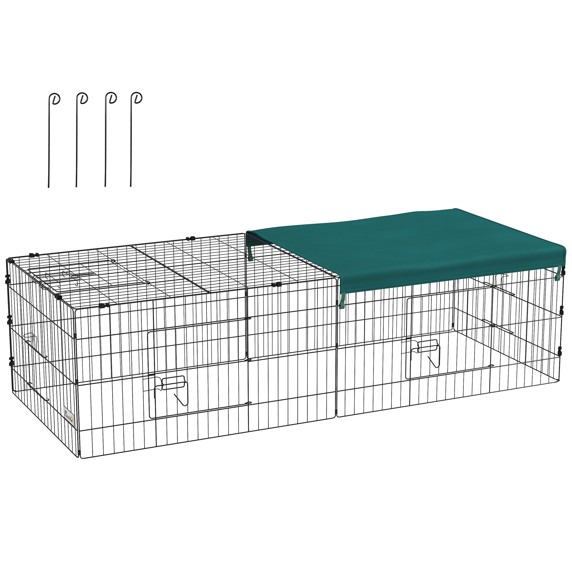 PawHut 73" Small Animal Cage, Pet Playpen for Chicken, Rabbits, Chinchillas, Outdoor Small Animal Playpen with Flat Roof, Green