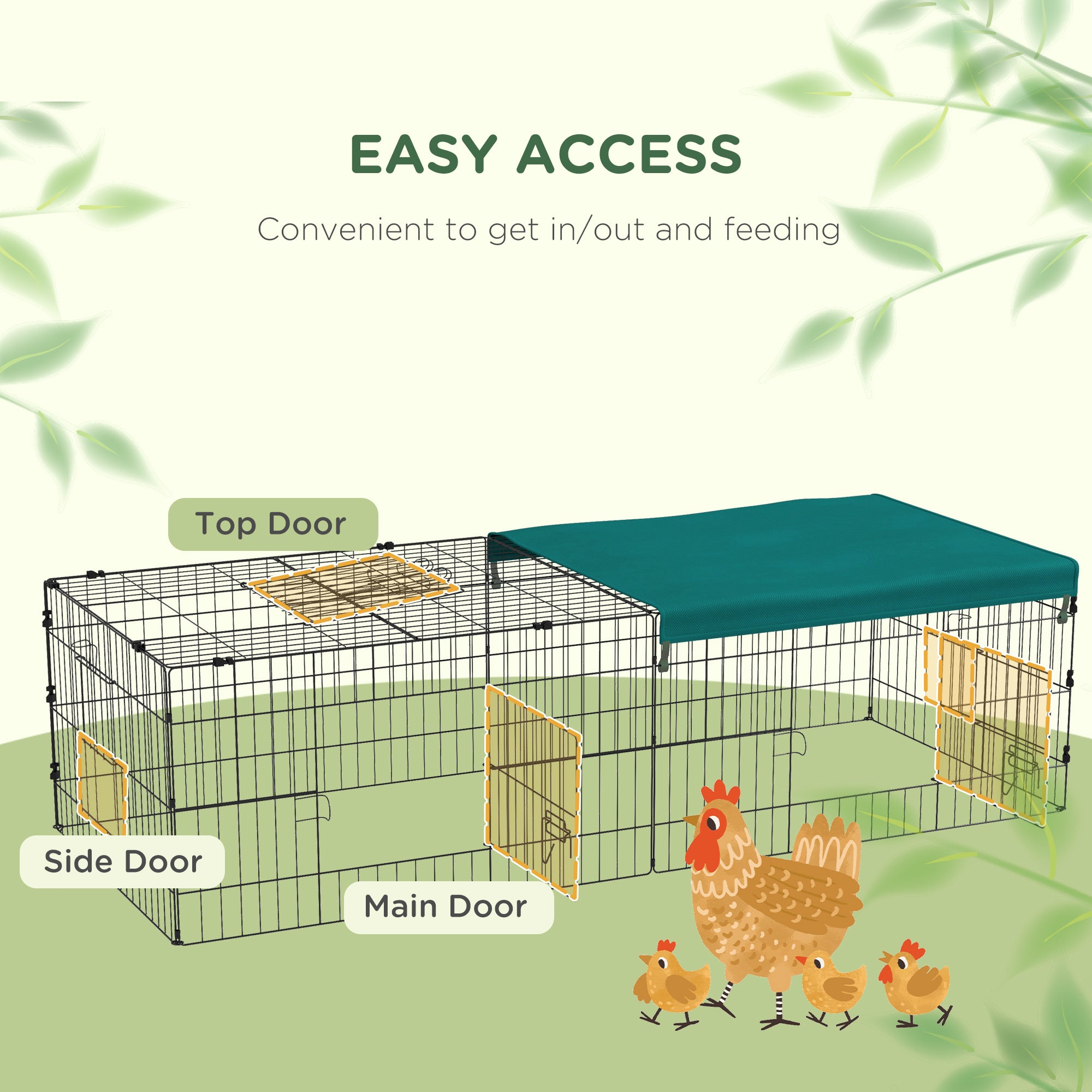 PawHut 73" Small Animal Cage, Pet Playpen for Chicken, Rabbits, Chinchillas, Outdoor Small Animal Playpen with Flat Roof, Green