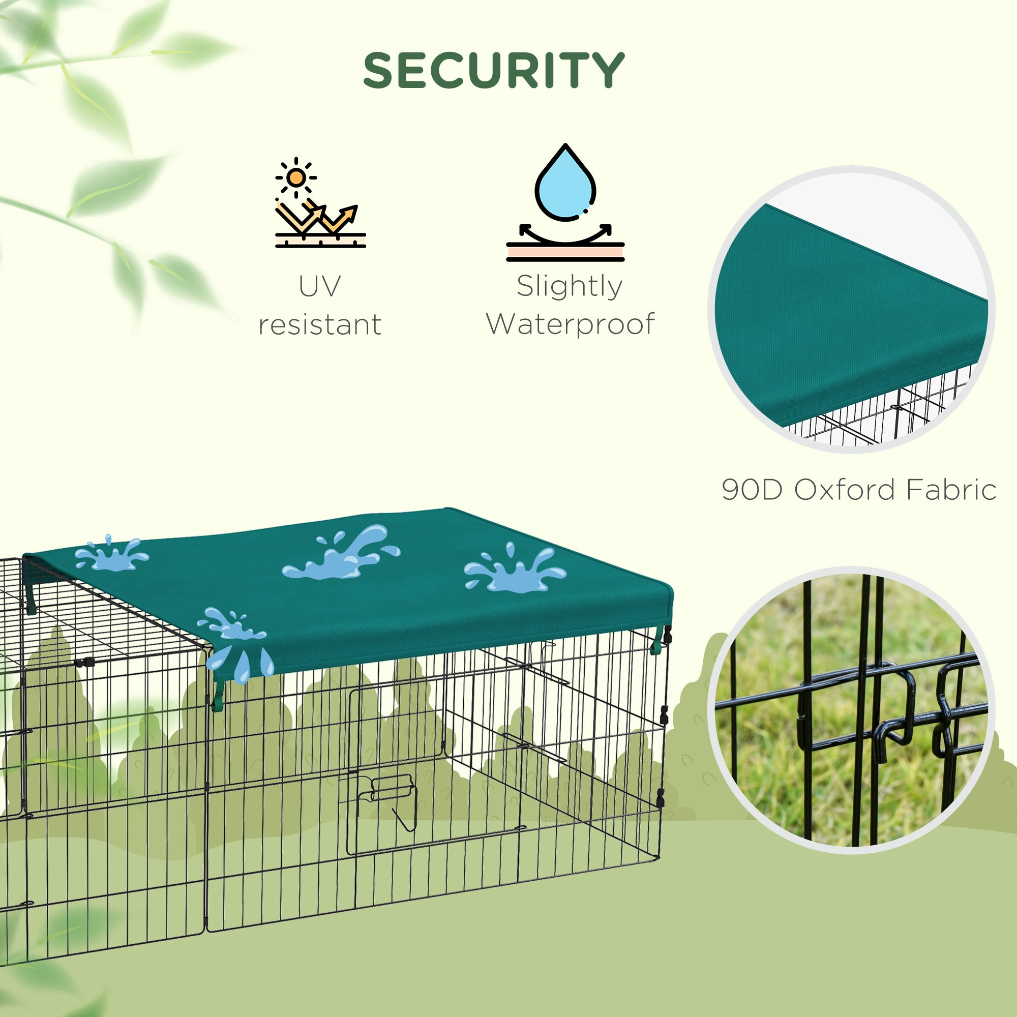 PawHut 73" Small Animal Cage, Pet Playpen for Chicken, Rabbits, Chinchillas, Outdoor Small Animal Playpen with Flat Roof, Green