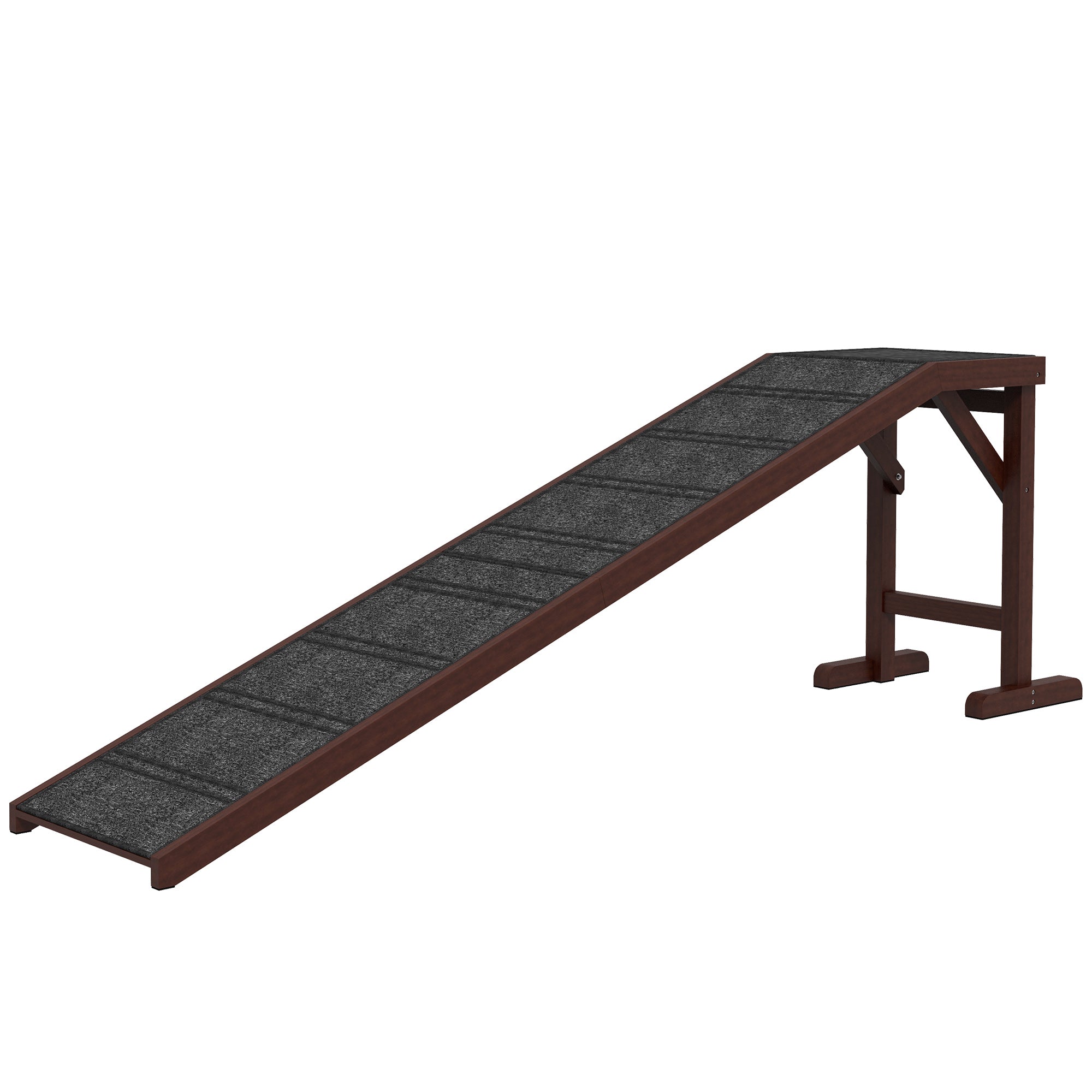 PawHut Pet Ramp Bed Steps for Dogs Cats Non-slip Carpet Top Platform Pine Wood 74"L x 16"W x 25"H Brown
