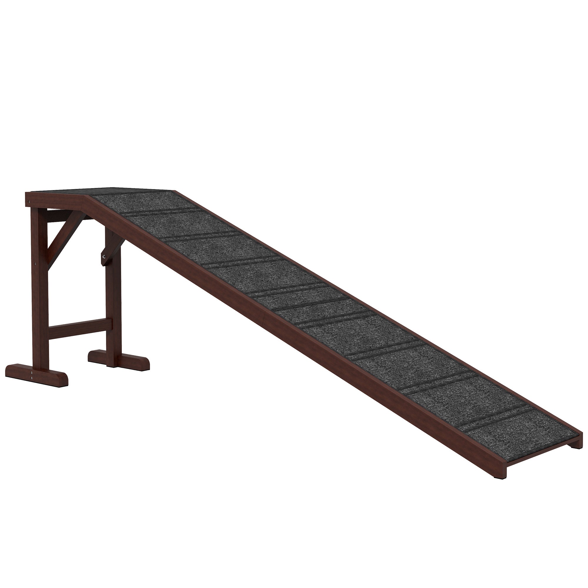 PawHut Pet Ramp Bed Steps for Dogs Cats Non-slip Carpet Top Platform Pine Wood 74"L x 16"W x 25"H Brown