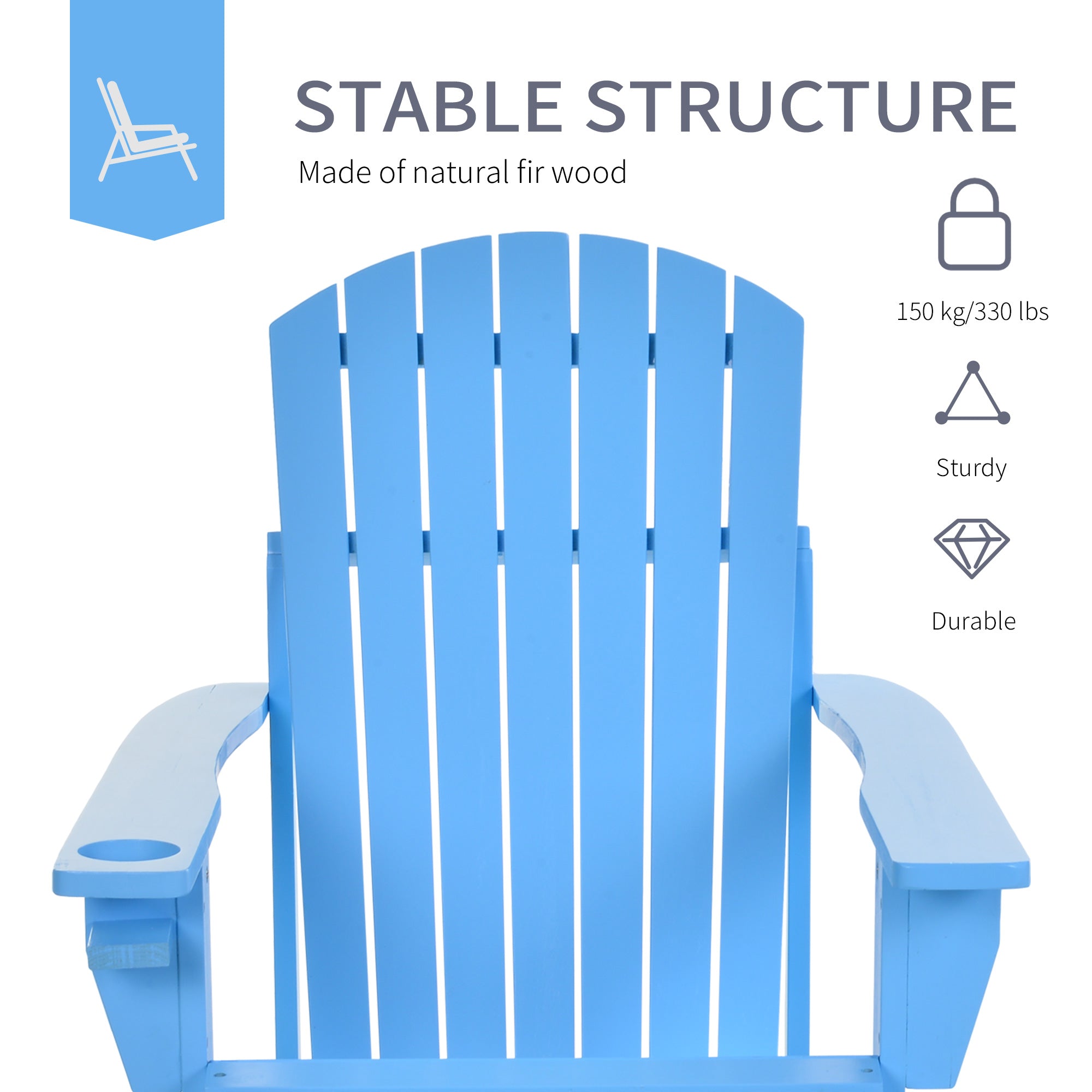 Outsunny Classic Adirondack Chair Muskoka Chair, Garden Deck Chair with Cup Holder for Patio, Indoor, Backyard, Blue