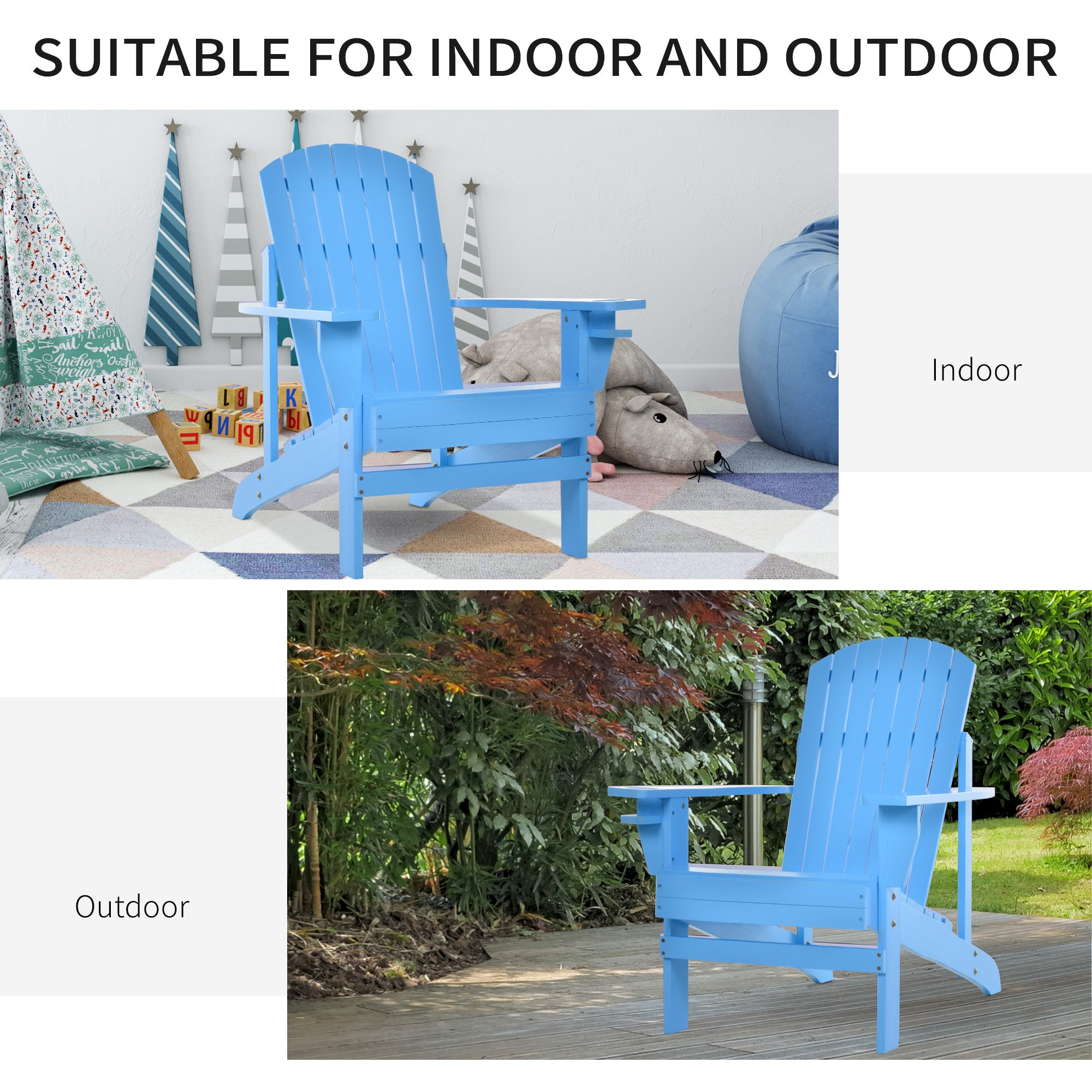 Outsunny Classic Adirondack Chair Muskoka Chair, Garden Deck Chair with Cup Holder for Patio, Indoor, Backyard, Blue