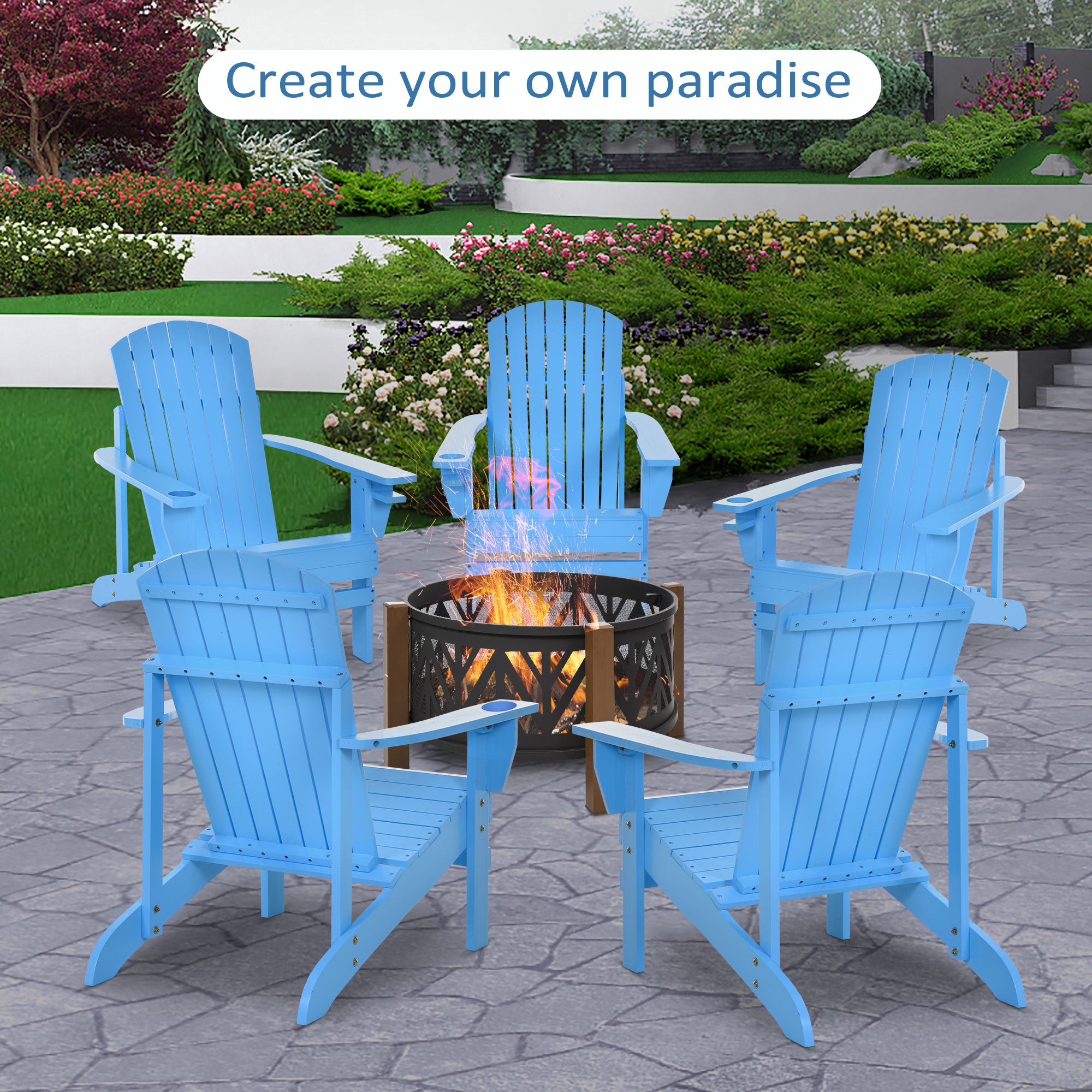 Outsunny Classic Adirondack Chair Muskoka Chair, Garden Deck Chair with Cup Holder for Patio, Indoor, Backyard, Blue