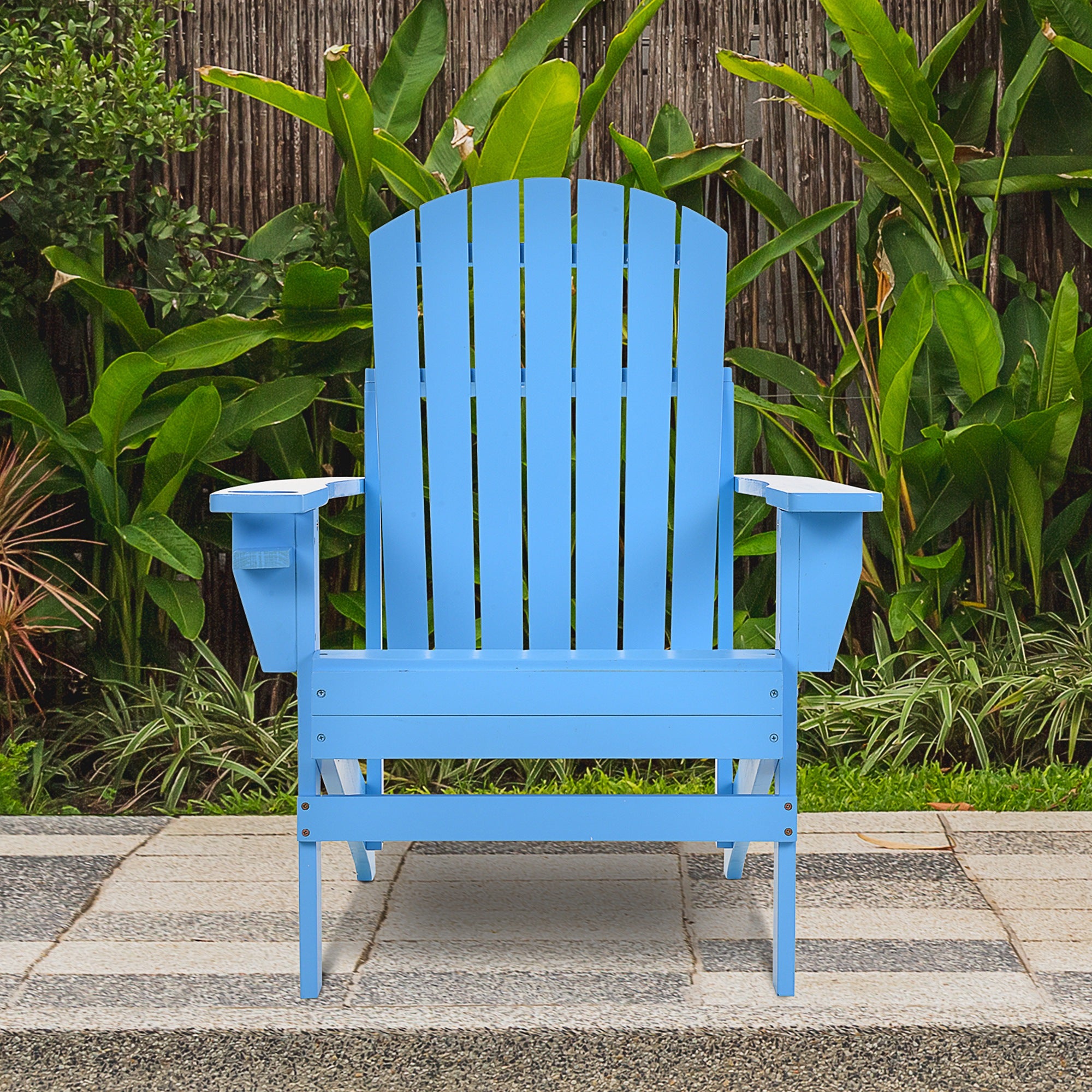Outsunny Classic Adirondack Chair Muskoka Chair, Garden Deck Chair with Cup Holder for Patio, Indoor, Backyard, Blue