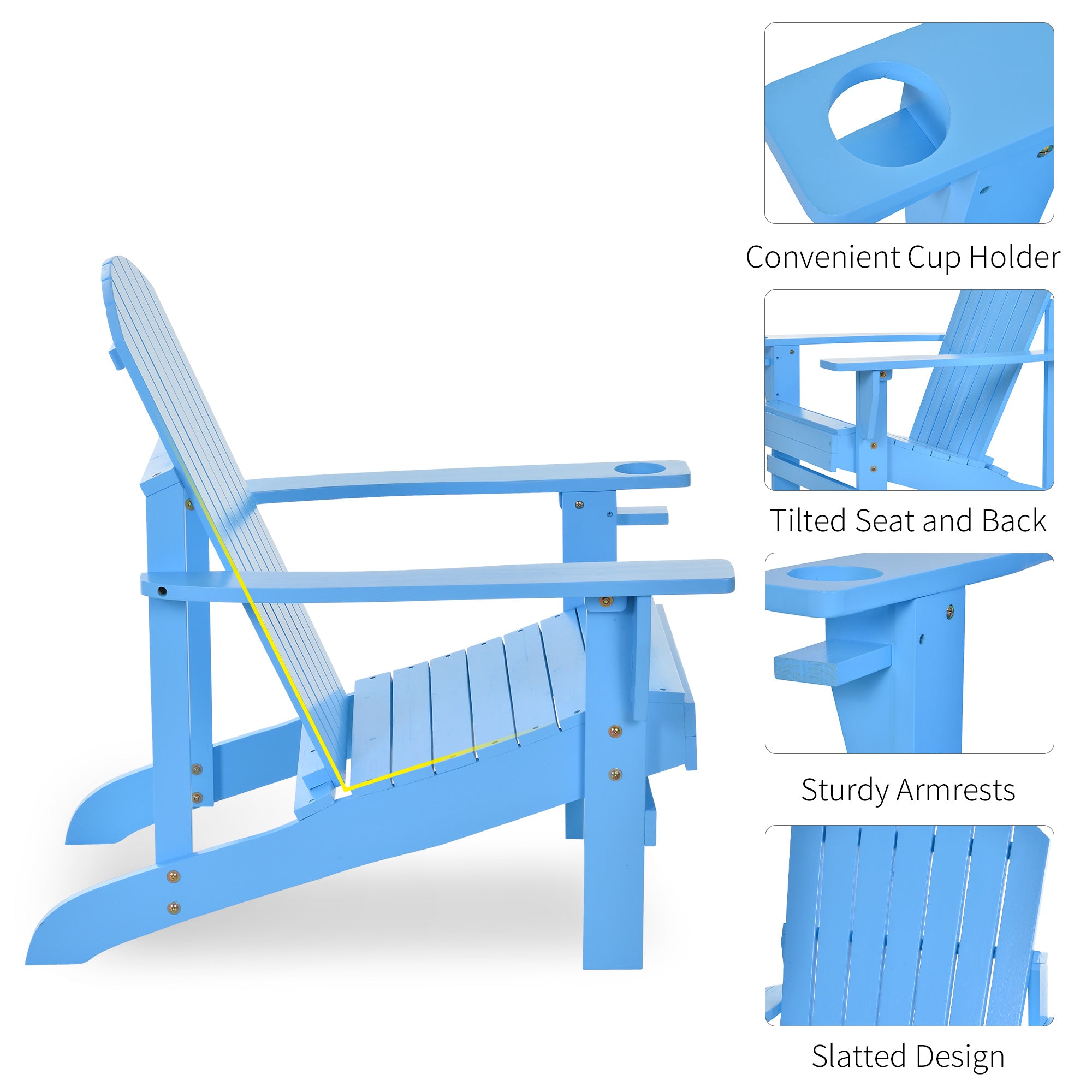 Outsunny Classic Adirondack Chair Muskoka Chair, Garden Deck Chair with Cup Holder for Patio, Indoor, Backyard, Blue