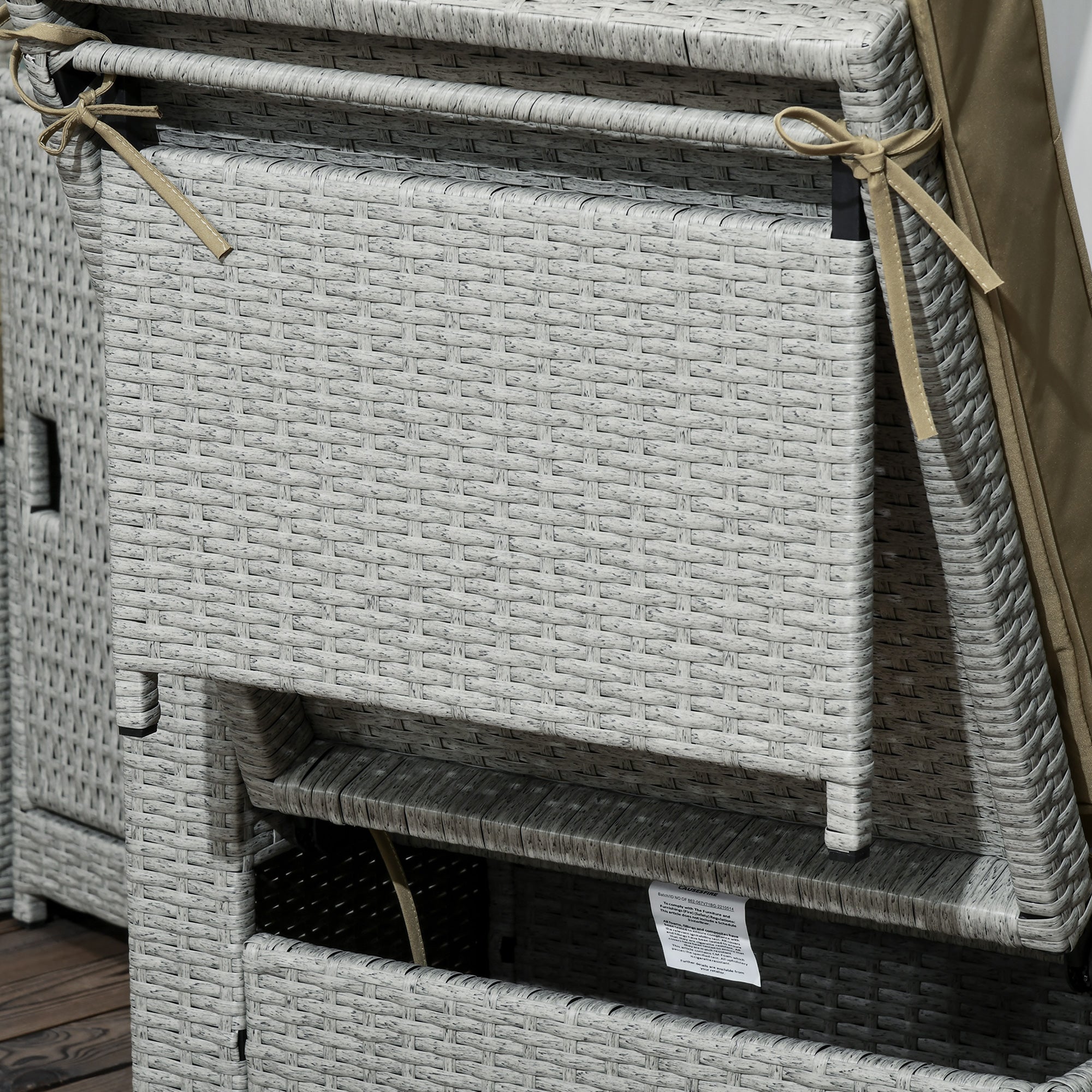 Outsunny 5PC Wicker Patio Lounger, Outdoor PE Rattan 5-level Adjustable Recliner Sofa Bed with Storage Side Table and Footstools, for Patio, Garden, Poolside, Khaki