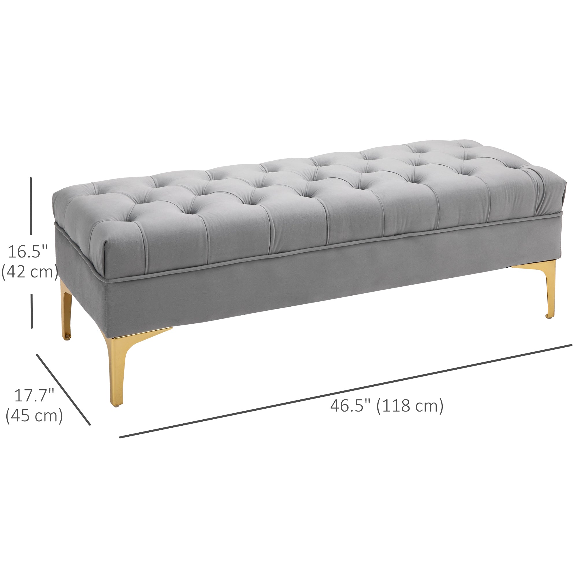 HOMCOM Velvet Upholstered Bench Seat, End of Bed Bench, Entryway Shoe Bench with Button Tufted for Living Room, Bedroom, Grey