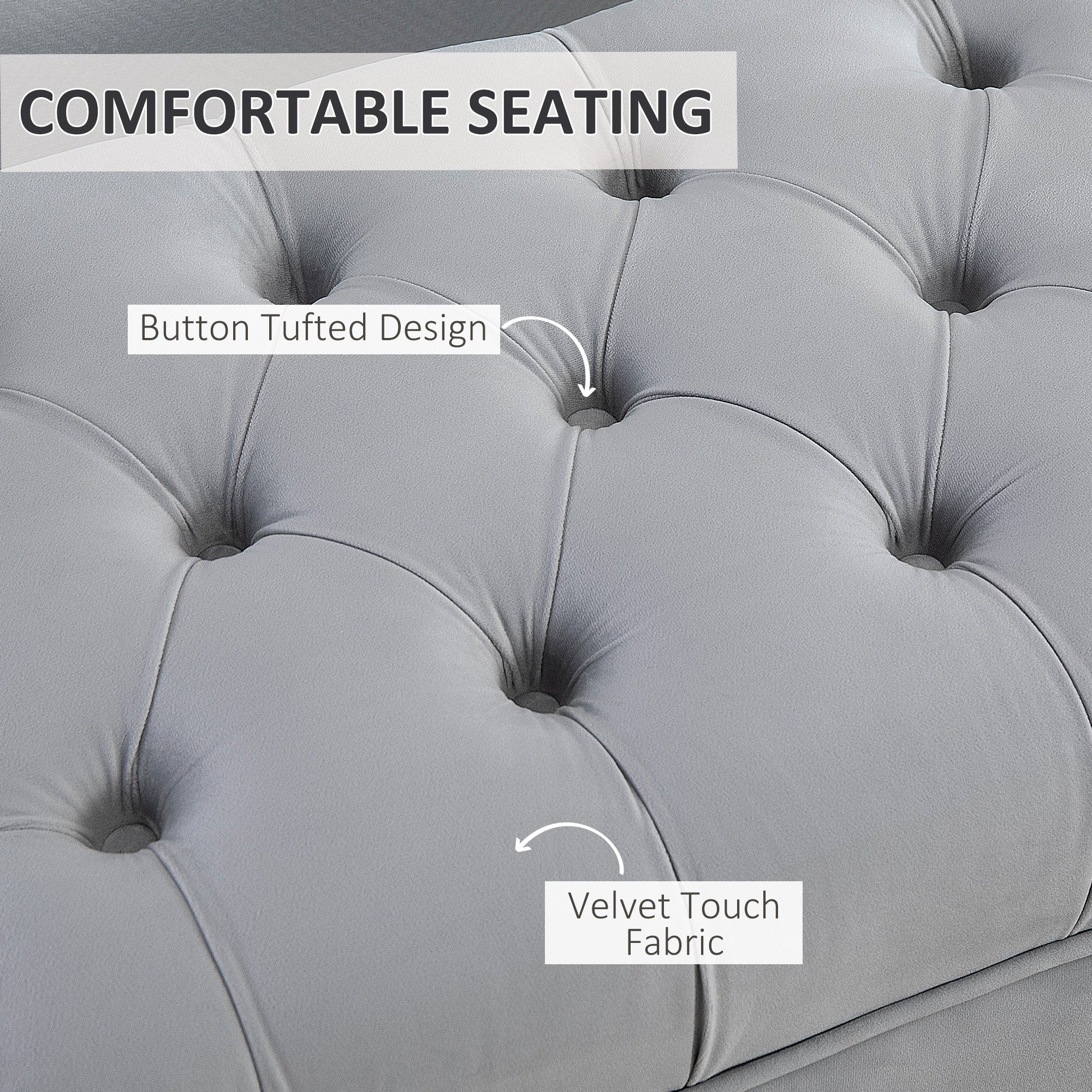 HOMCOM Velvet Upholstered Bench Seat, End of Bed Bench, Entryway Shoe Bench with Button Tufted for Living Room, Bedroom, Grey