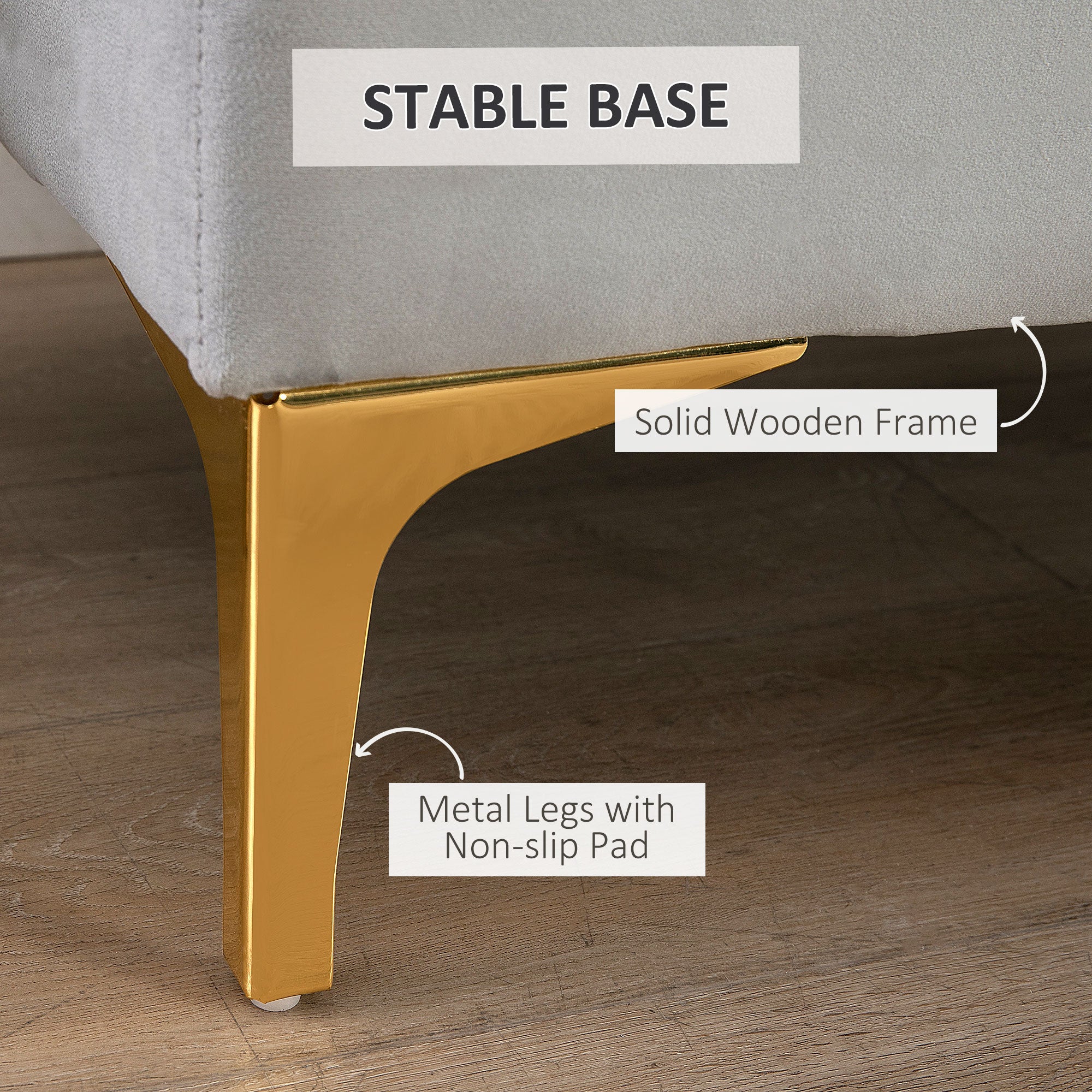 HOMCOM Velvet Upholstered Bench Seat, End of Bed Bench, Entryway Shoe Bench with Button Tufted for Living Room, Bedroom, Grey