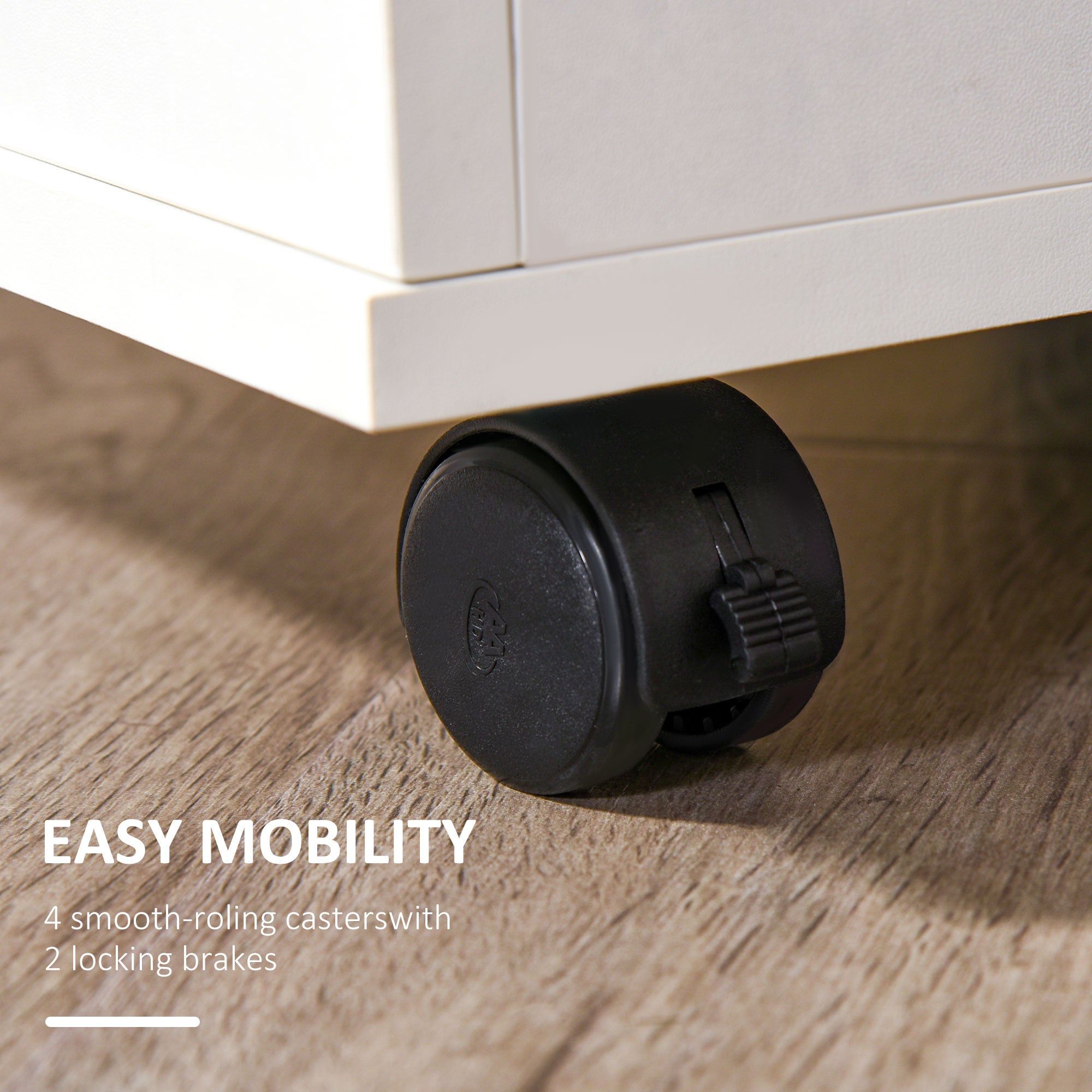 Vinsetto 3 Drawer File Cabinet with Lock and Keys, Mobile Vertical Filing Cabinet with Wheels and Drawers, Home Office Cabinet, White