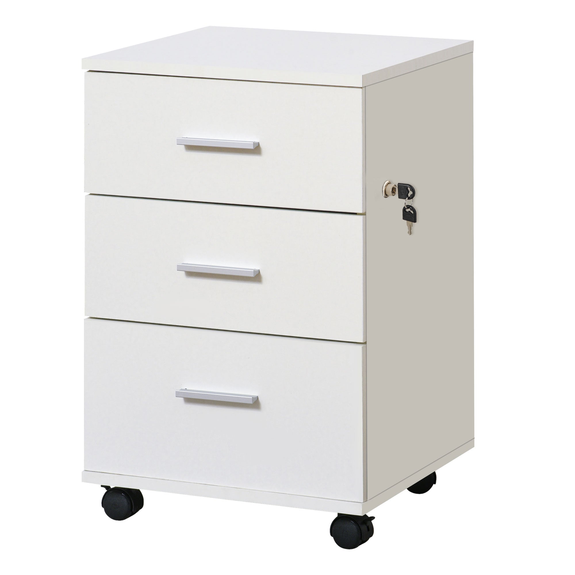 Vinsetto 3 Drawer File Cabinet with Lock and Keys, Mobile Vertical Filing Cabinet with Wheels and Drawers, Home Office Cabinet, White