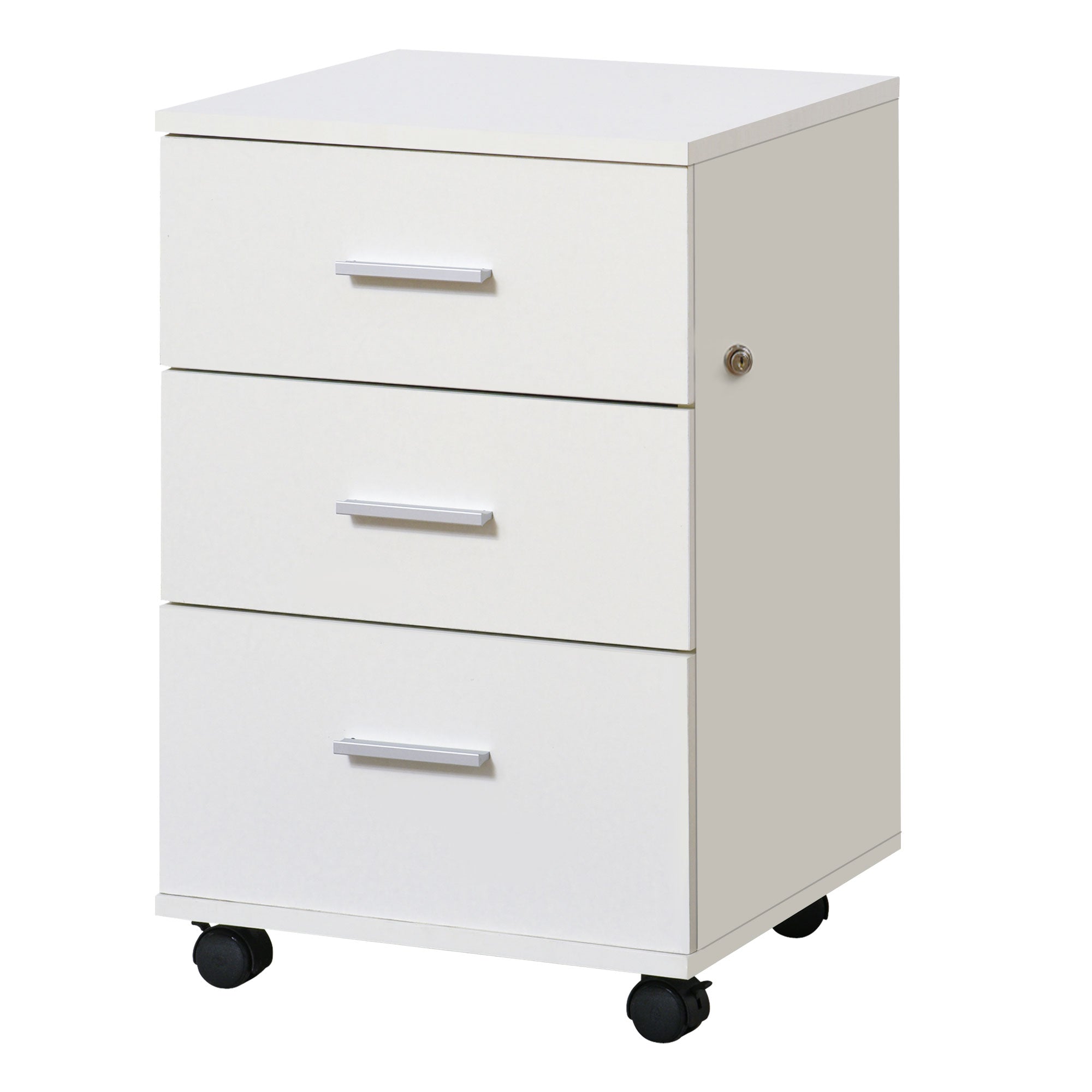Vinsetto 3 Drawer File Cabinet with Lock and Keys, Mobile Vertical Filing Cabinet with Wheels and Drawers, Home Office Cabinet, White