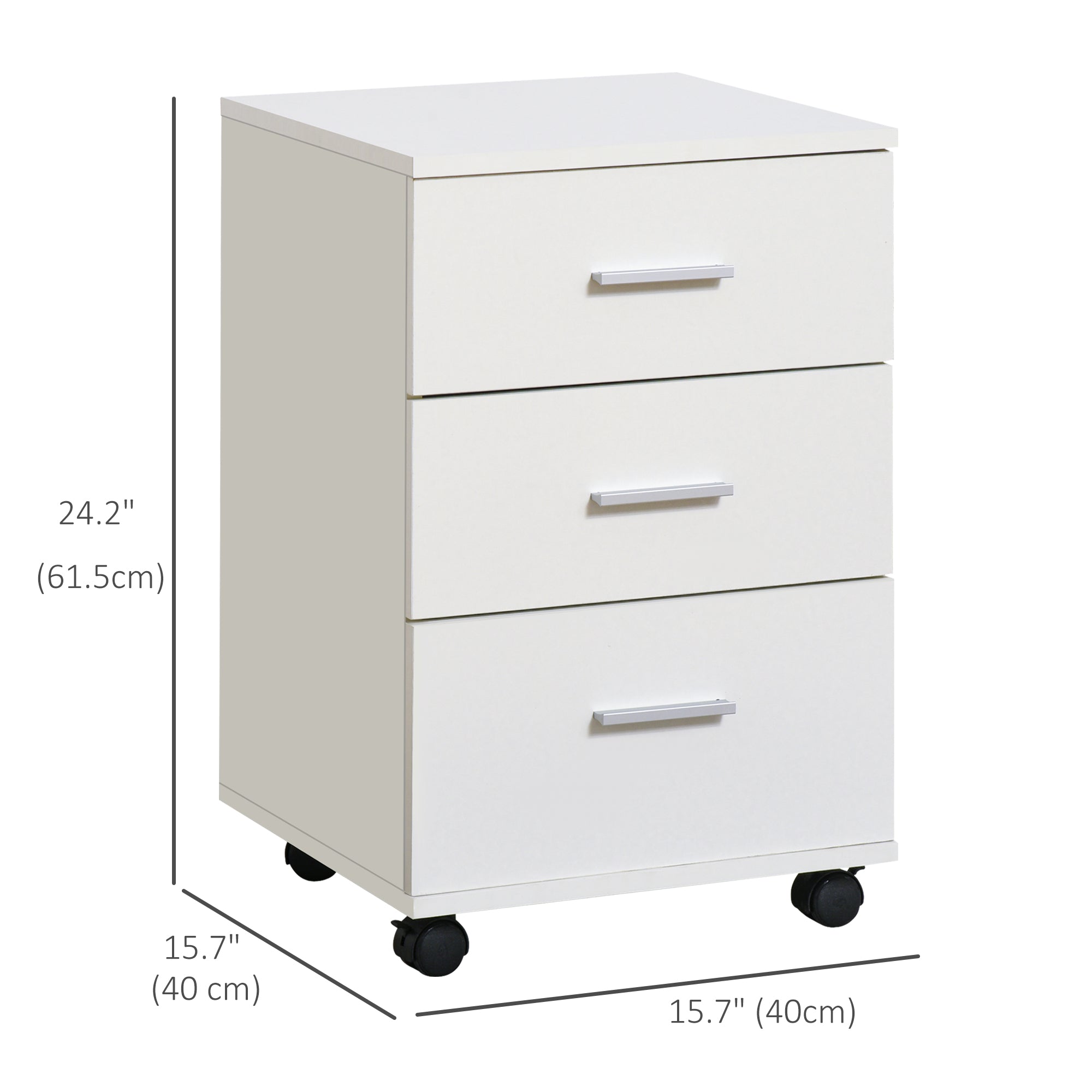 Vinsetto 3 Drawer File Cabinet with Lock and Keys, Mobile Vertical Filing Cabinet with Wheels and Drawers, Home Office Cabinet, White