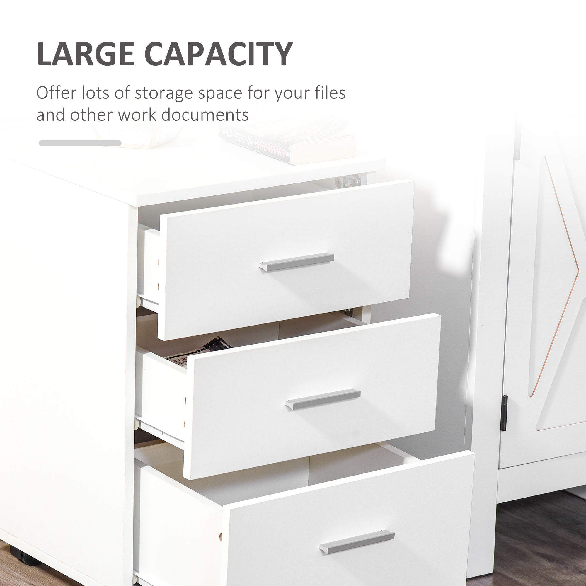 Vinsetto 3 Drawer File Cabinet with Lock and Keys, Mobile Vertical Filing Cabinet with Wheels and Drawers, Home Office Cabinet, White