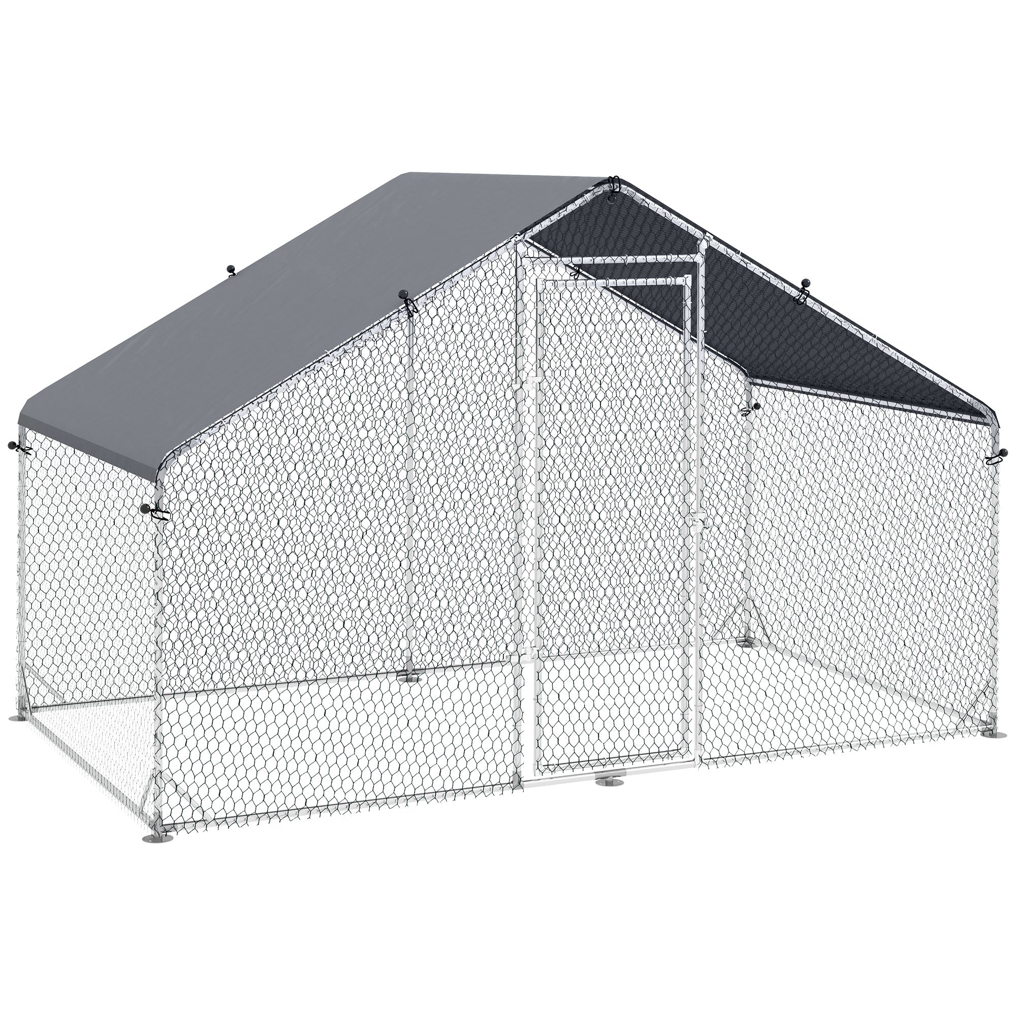 PawHut Chicken Run Galvanised Walk-in Chicken Coop Hen Poultry House Cage Rabbit Hutch Pet Playpen Garden w/ Water-Resist Cover, 3 x 1.7 x 1.9m