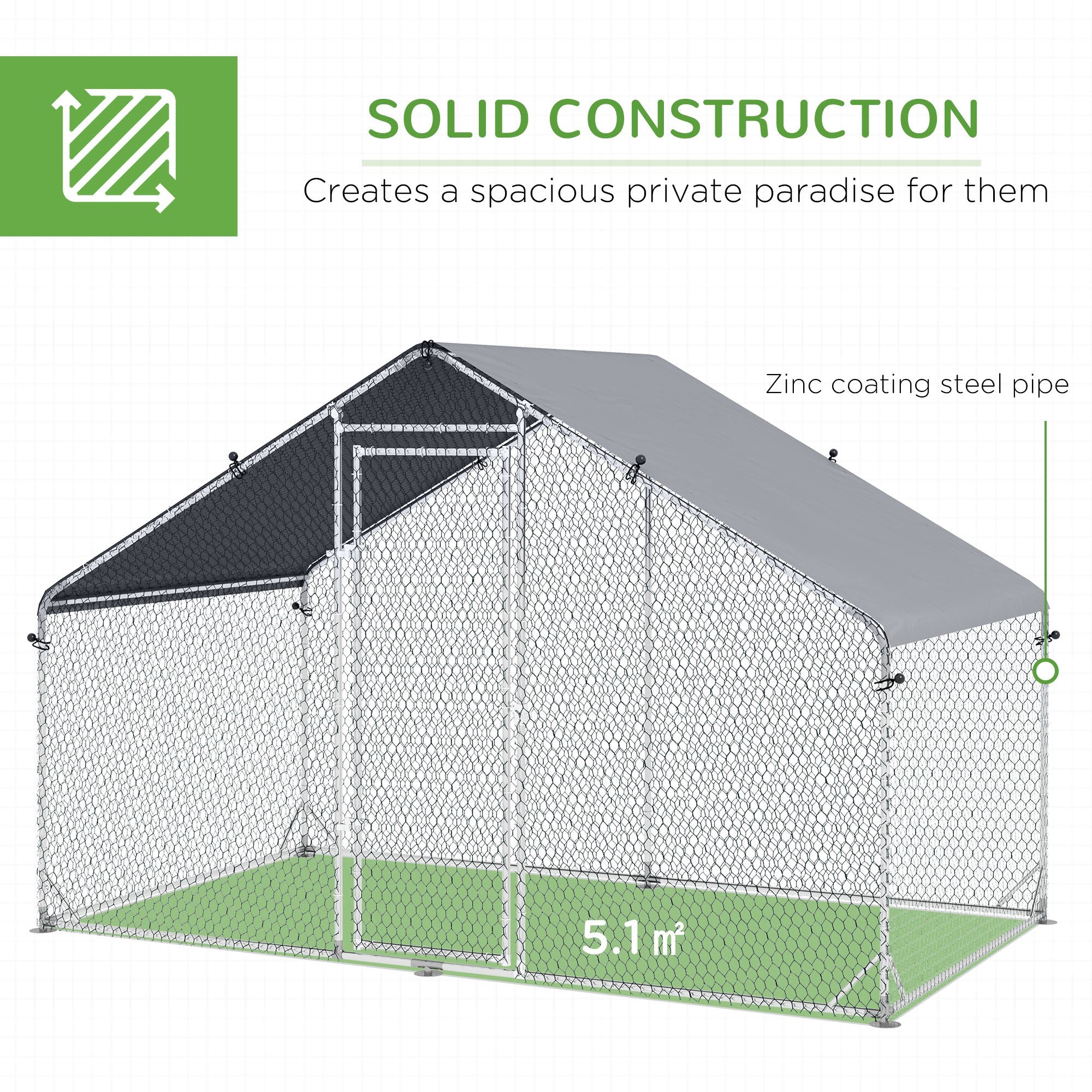 PawHut Chicken Run Galvanised Walk-in Chicken Coop Hen Poultry House Cage Rabbit Hutch Pet Playpen Garden w/ Water-Resist Cover, 3 x 1.7 x 1.9m