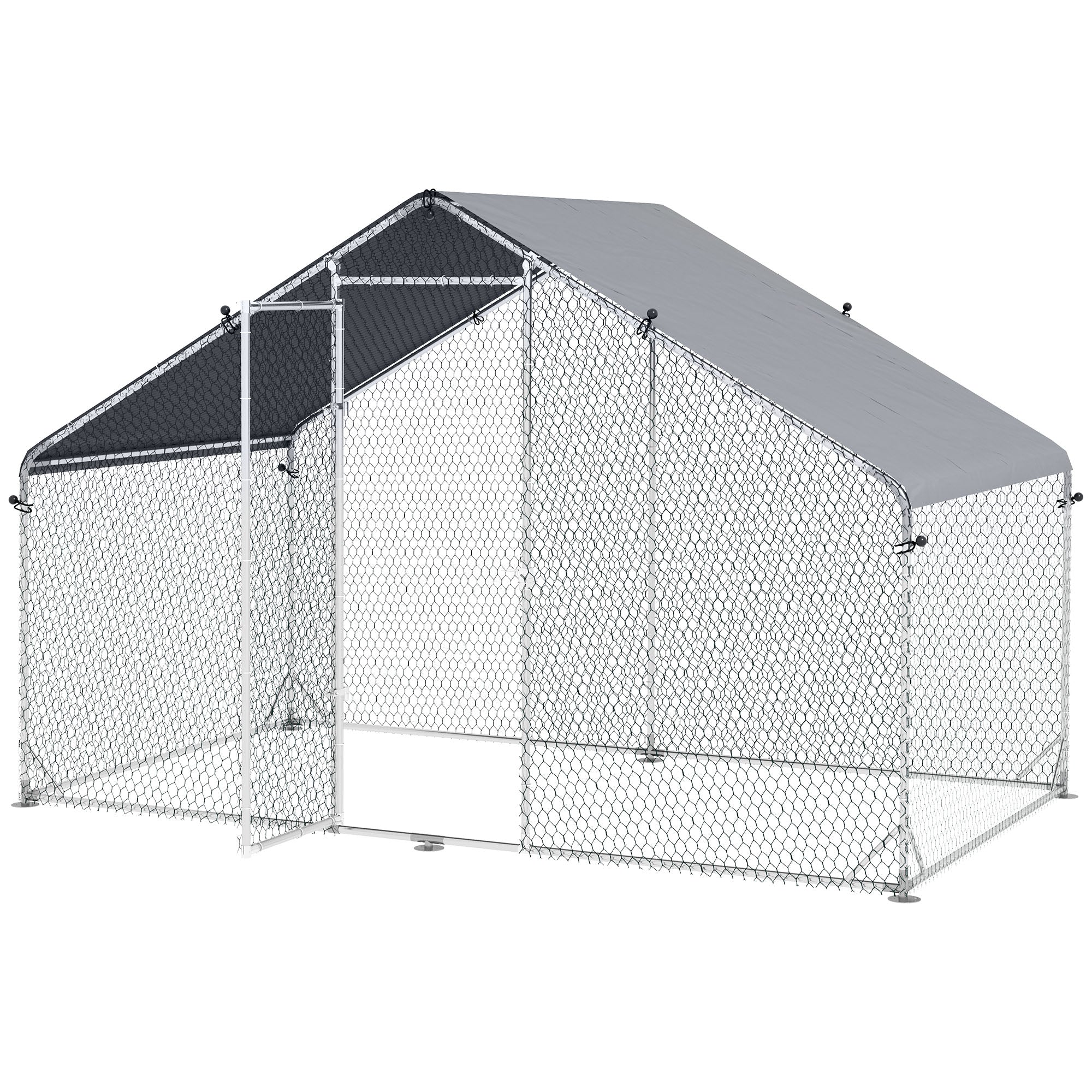 PawHut Chicken Run Galvanised Walk-in Chicken Coop Hen Poultry House Cage Rabbit Hutch Pet Playpen Garden w/ Water-Resist Cover, 3 x 1.7 x 1.9m