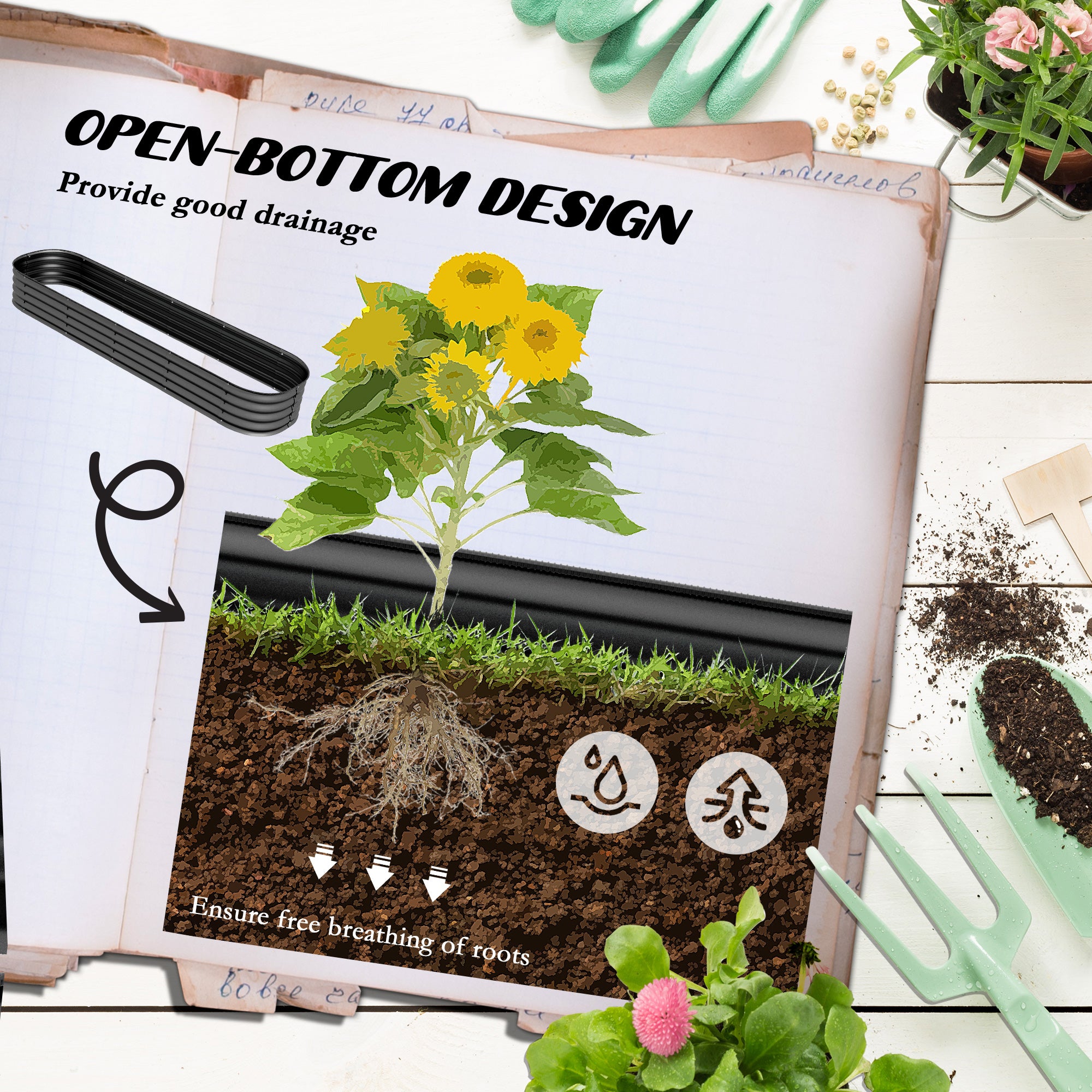 Outsunny 7.9' x 2' x 1' Galvanized Raised Garden Bed Kit, Metal Elevated Planter Box with Safety Edging, Easy DIY for Growing Flowers, Herbs, Succulents, Dark Grey