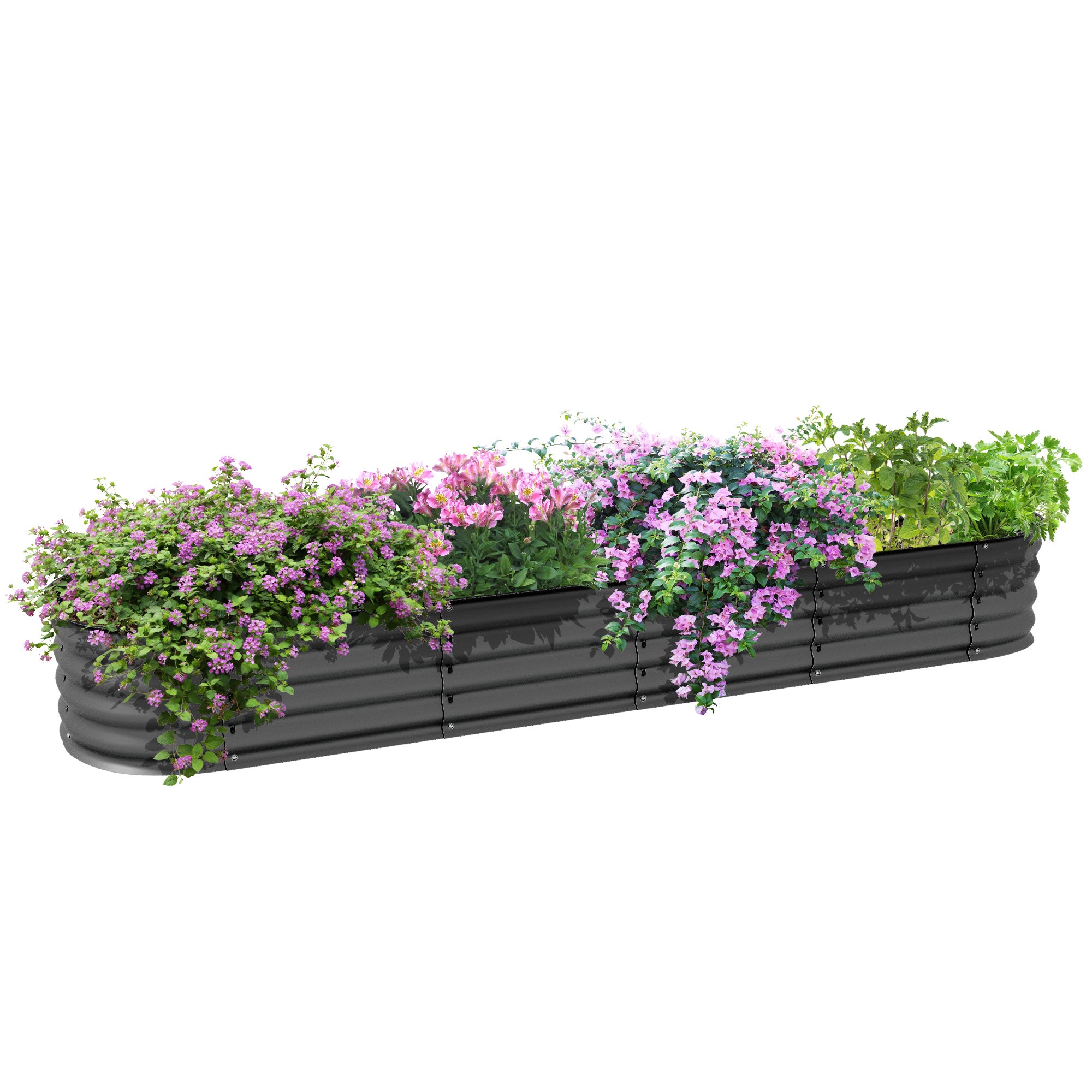 Outsunny 7.9' x 2' x 1' Galvanized Raised Garden Bed Kit, Metal Elevated Planter Box with Safety Edging, Easy DIY for Growing Flowers, Herbs, Succulents, Dark Grey