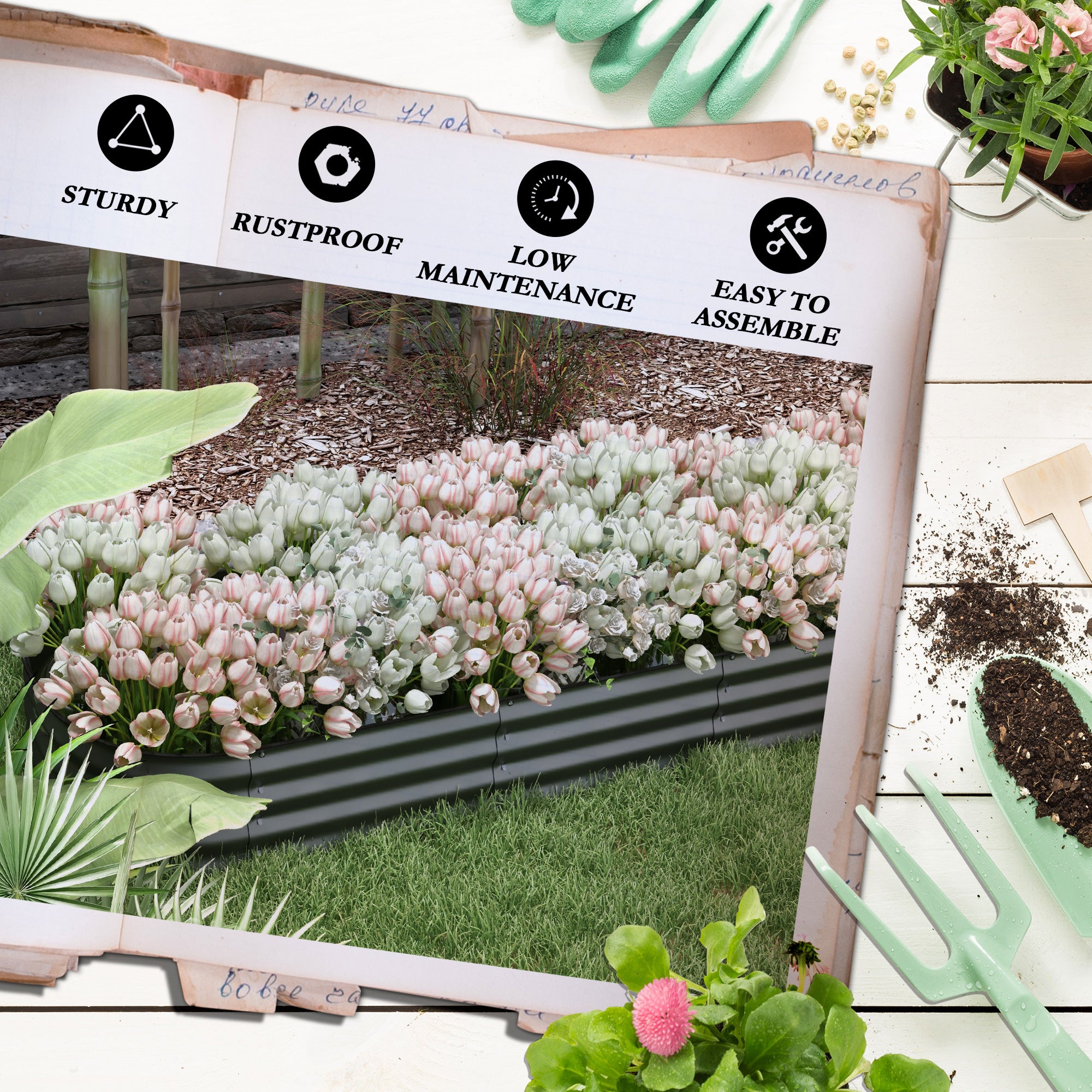 Outsunny 7.9' x 2' x 1' Galvanized Raised Garden Bed Kit, Metal Elevated Planter Box with Safety Edging, Easy DIY for Growing Flowers, Herbs, Succulents, Dark Grey