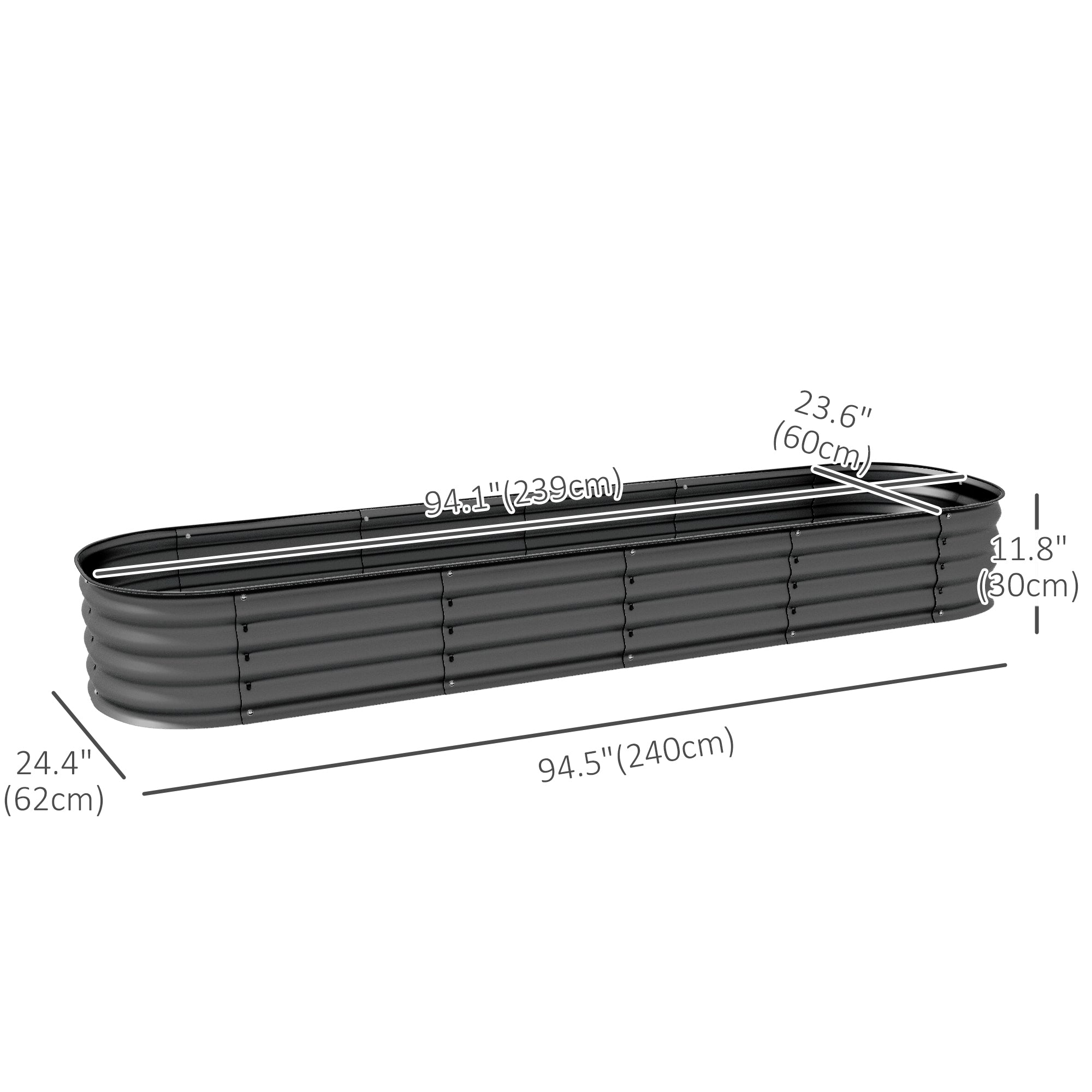 Outsunny 7.9' x 2' x 1' Galvanized Raised Garden Bed Kit, Metal Elevated Planter Box with Safety Edging, Easy DIY for Growing Flowers, Herbs, Succulents, Dark Grey