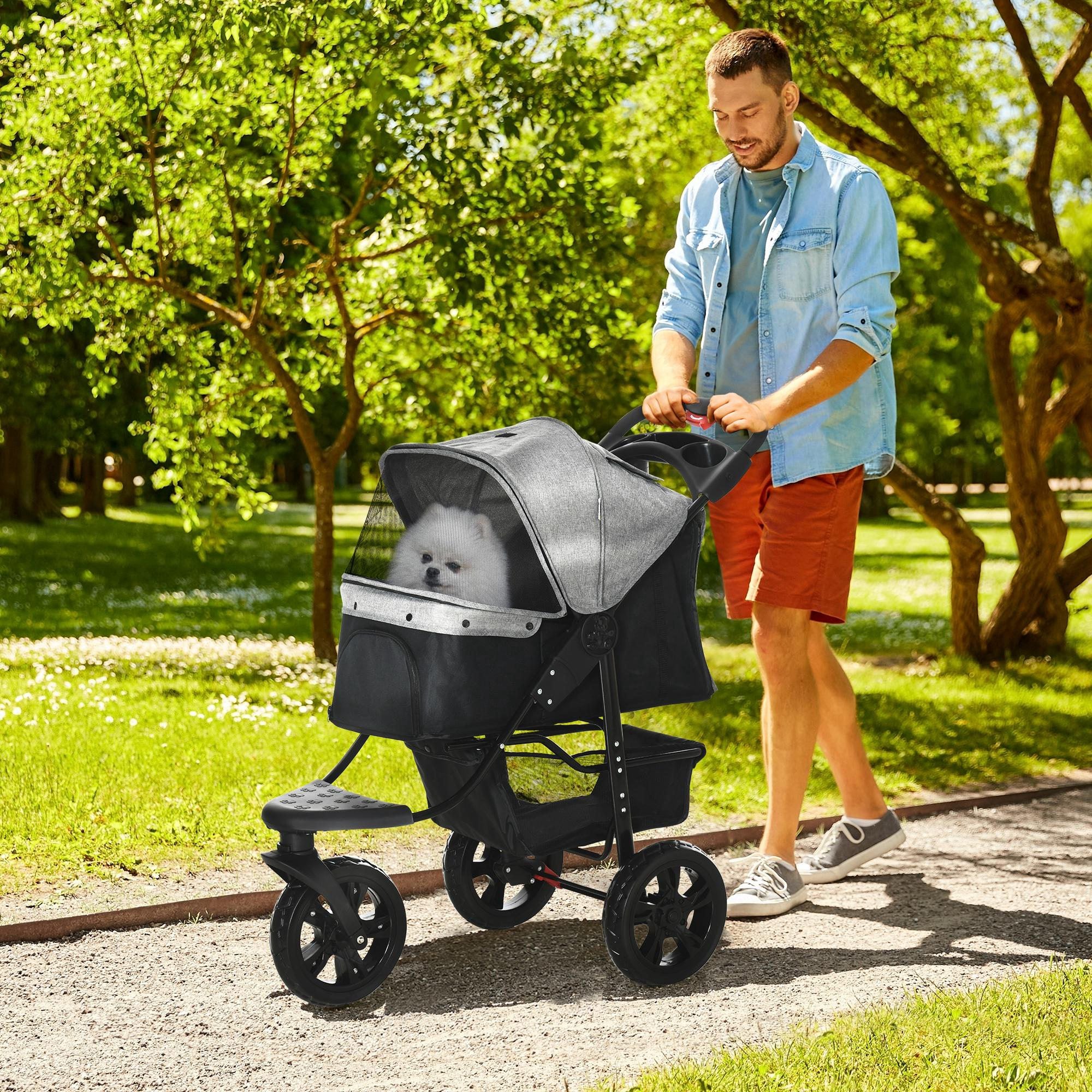 PawHut Dog Pram Dog Stroller Pet Stroller, 3 Wheels Dog Pushchair with Brake, for Small Miniature Dogs, Cats, Red