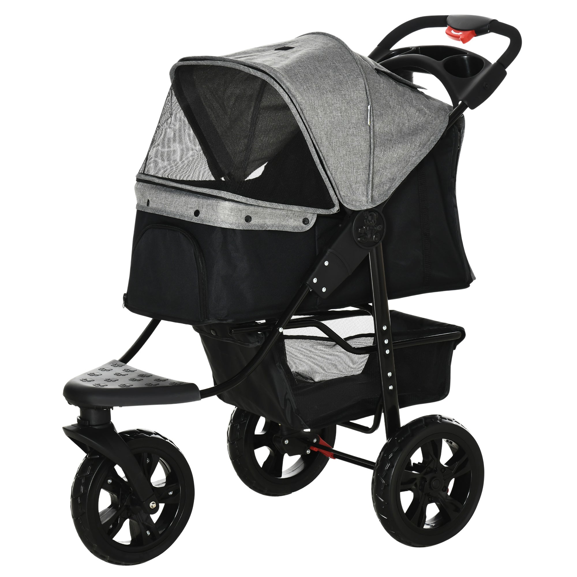 PawHut Dog Pram Dog Stroller Pet Stroller, 3 Wheels Dog Pushchair with Brake, for Small Miniature Dogs, Cats, Red