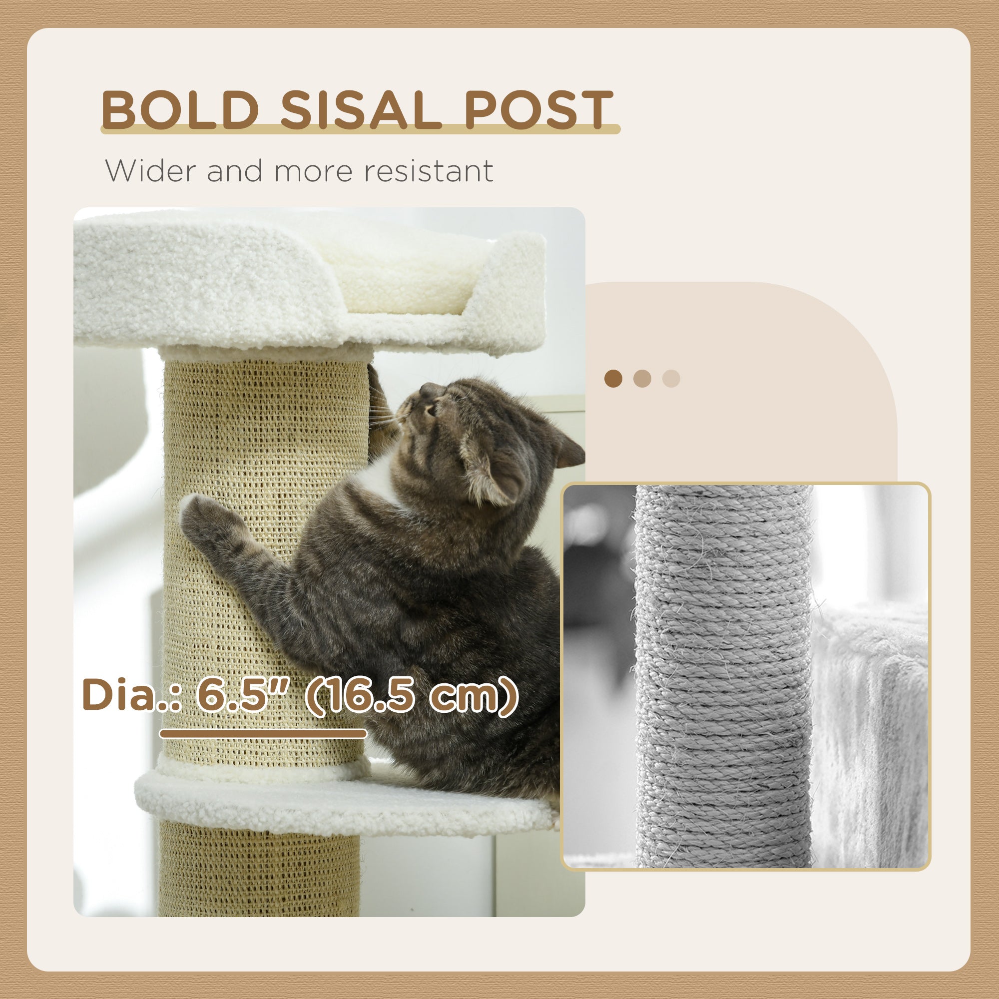 PawHut 36"H Large Cat Scratching Post for Indoor Cats, Bold Cat Tree Multi-Level Kitty Tower with Sisal Mat Scratch Rope, Cat Bed, Removable Cushion, Perch, Cream White