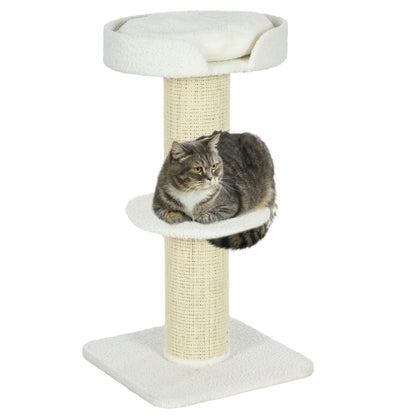 PawHut 36"H Large Cat Scratching Post for Indoor Cats, Bold Cat Tree Multi-Level Kitty Tower with Sisal Mat Scratch Rope, Cat Bed, Removable Cushion, Perch, Cream White