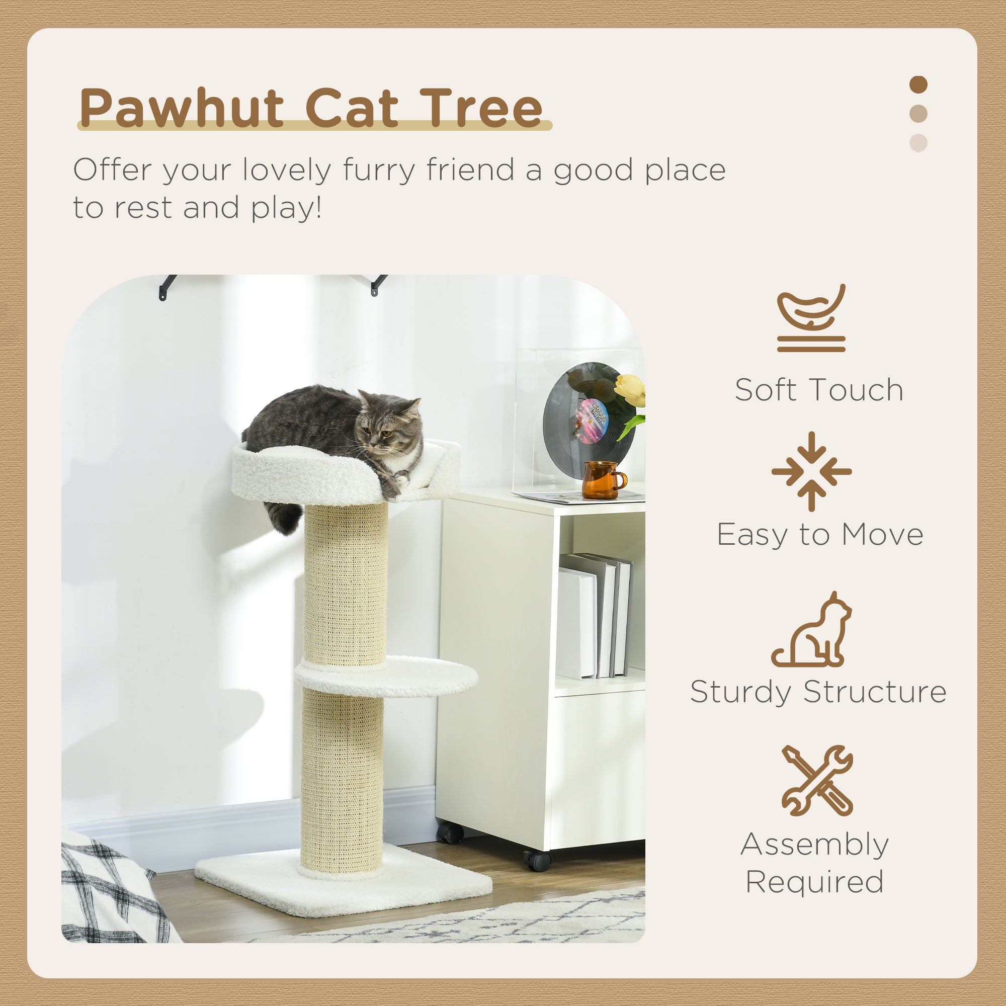 PawHut 91cm Cat Tower Scratching Posts Cat Tree for Indoor Cats Kitten Activity Centre Cream White