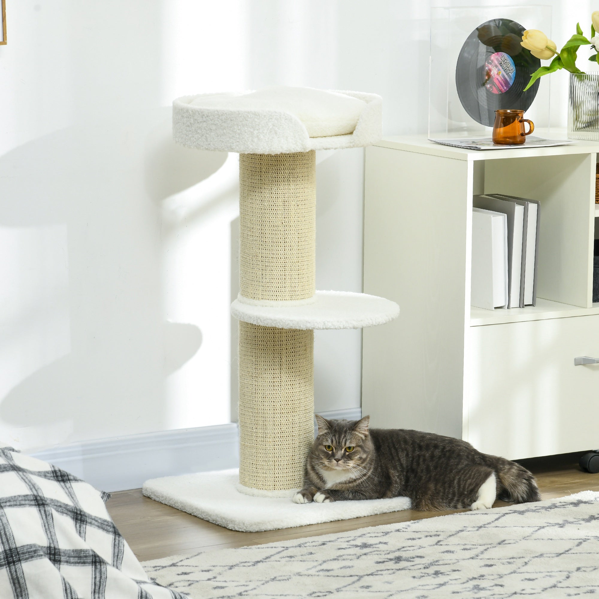 PawHut 91cm Cat Tower Scratching Posts Cat Tree for Indoor Cats Kitten Activity Centre Cream White