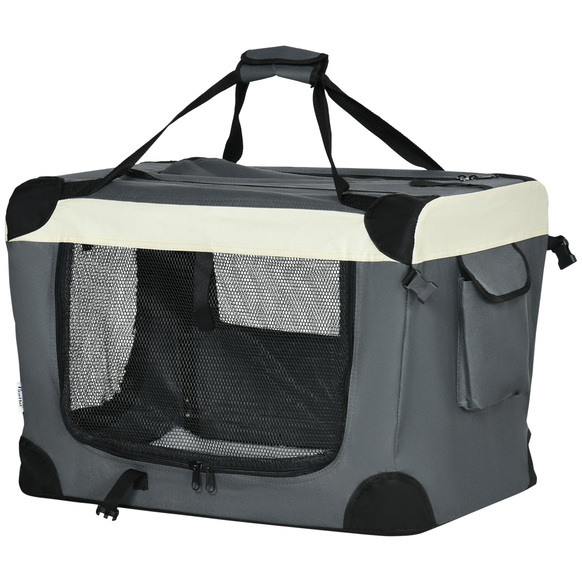 PawHut 60cm Foldable Pet Carrier for Miniature Dogs, Portable Cat Carrier Soft Side Pet Travel Crate with Removable Mat, Breathable Mesh - Grey