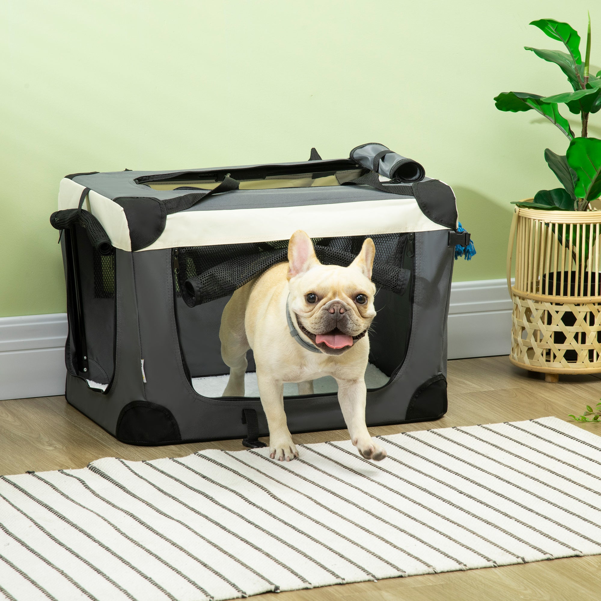PawHut 60cm Foldable Pet Carrier for Miniature Dogs, Portable Cat Carrier Soft Side Pet Travel Crate with Removable Mat, Breathable Mesh - Grey